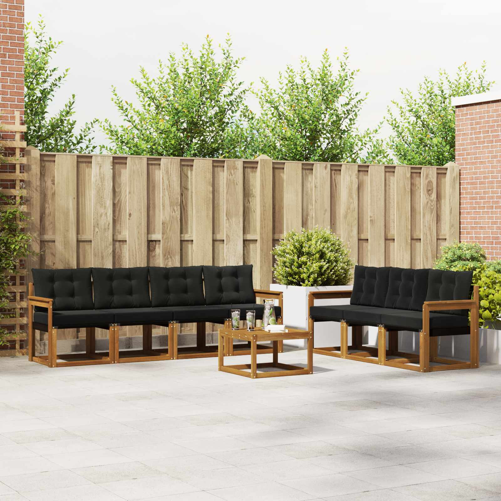 vidaXL Outdoor-Sofagarnitur mit Kissen 8 pcs Natürlich und Schwarz
