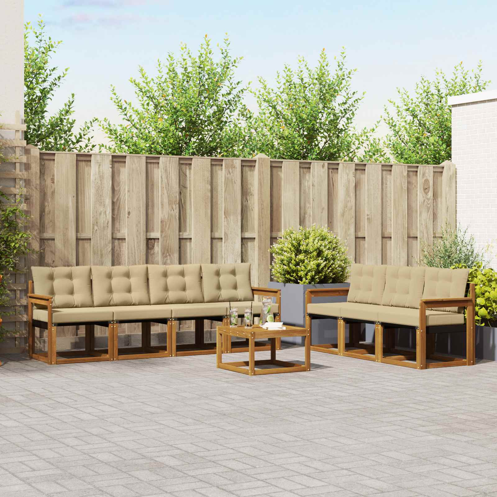 vidaXL Outdoor-Sofagarnitur mit Kissen 8 pcs Natur und Beige