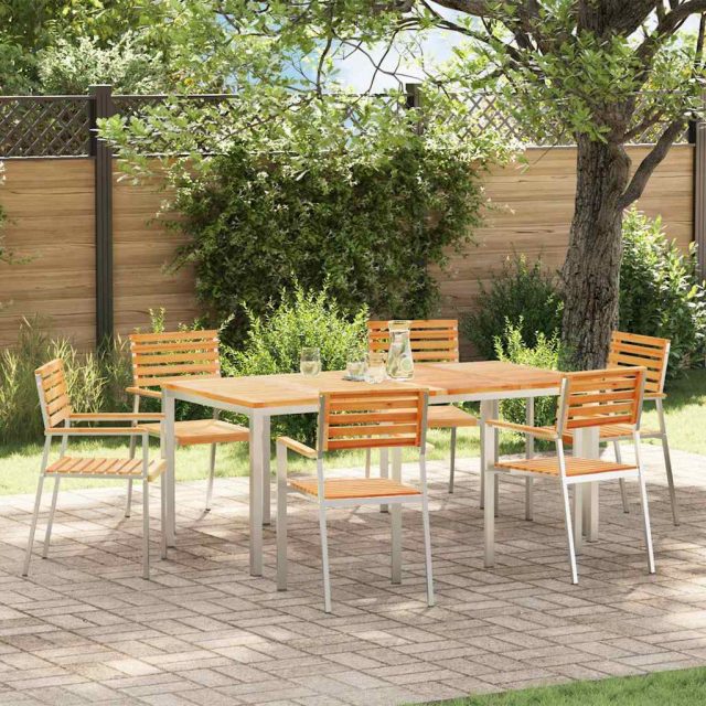 vidaXL Gartenstuhl 6 pcs Massives Teakholz und Edelstahl