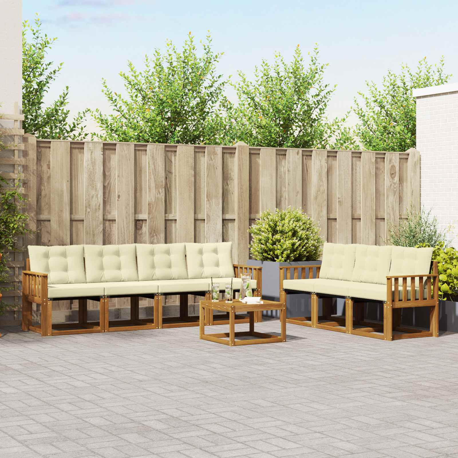 vidaXL Outdoor-Sofagarnitur mit Kissen 8 pcs Natur und Creme