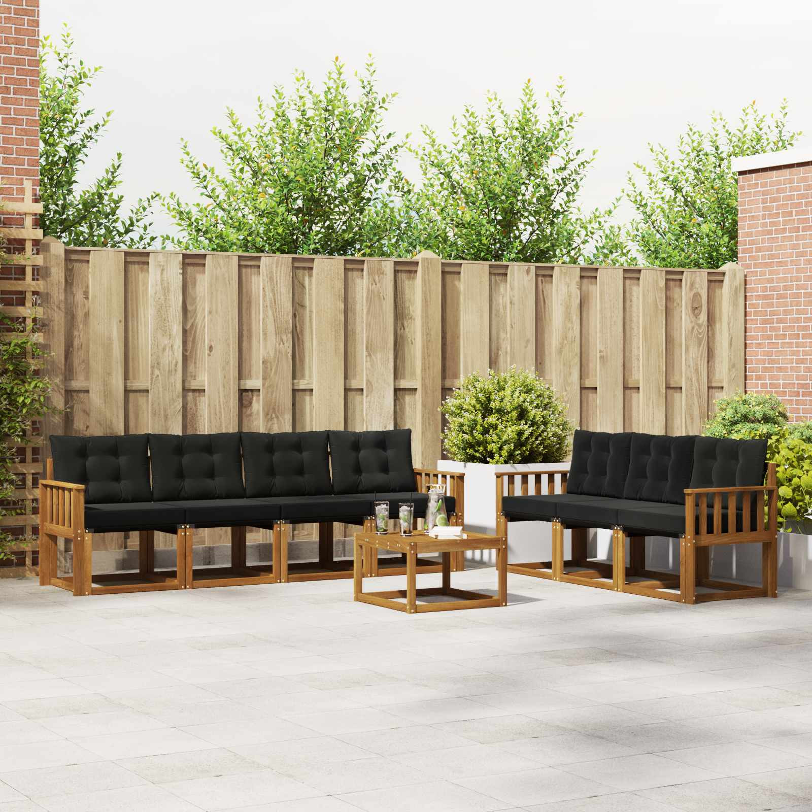 vidaXL Outdoor-Sofagarnitur mit Kissen 8 pcs Natürlich und Schwarz