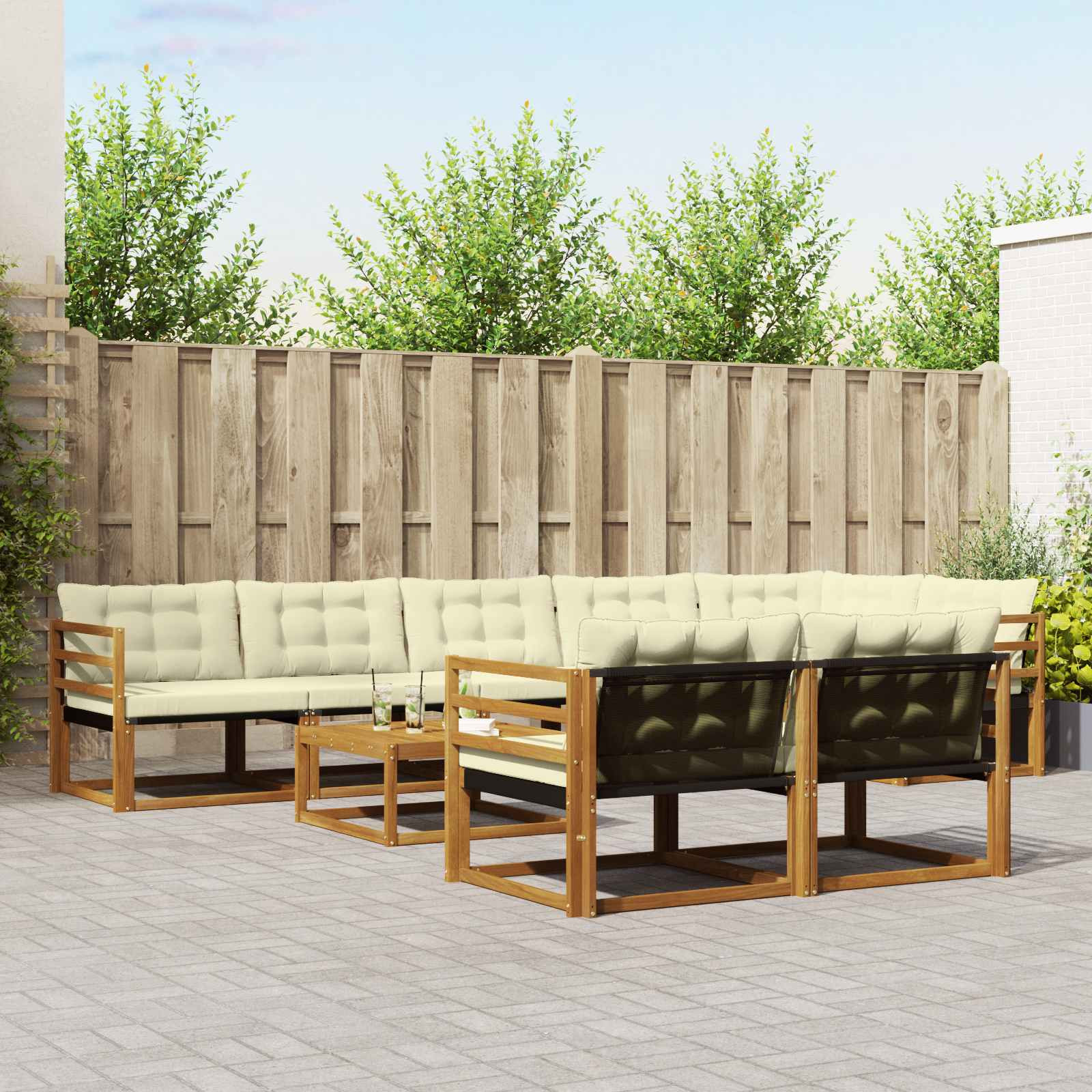 vidaXL Outdoor-Sofagarnitur mit Kissen 9 pcs Natur und Creme