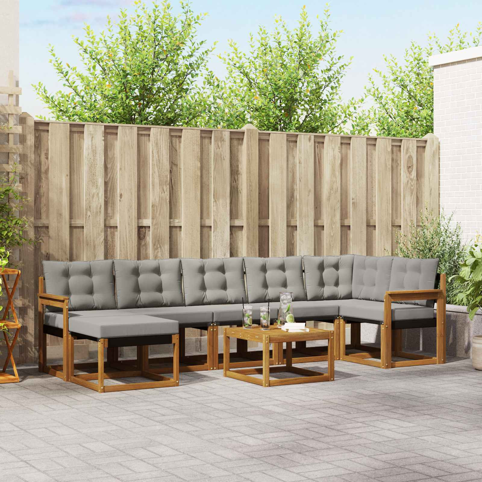 vidaXL Outdoor-Sofagarnitur mit Kissen 8 pcs Natürlich und Hellgrau