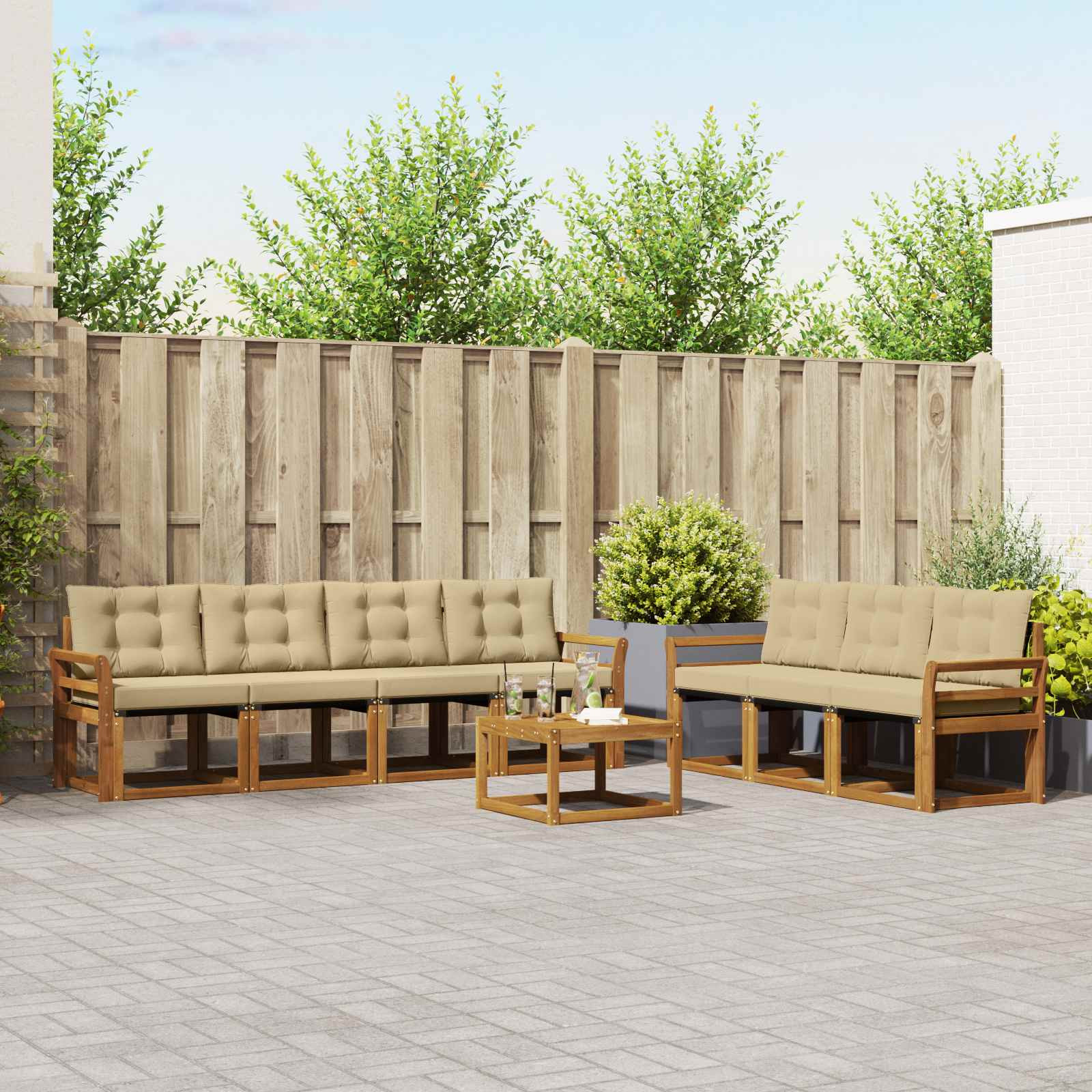 vidaXL Outdoor-Sofagarnitur mit Kissen 8 pcs Natur und Beige