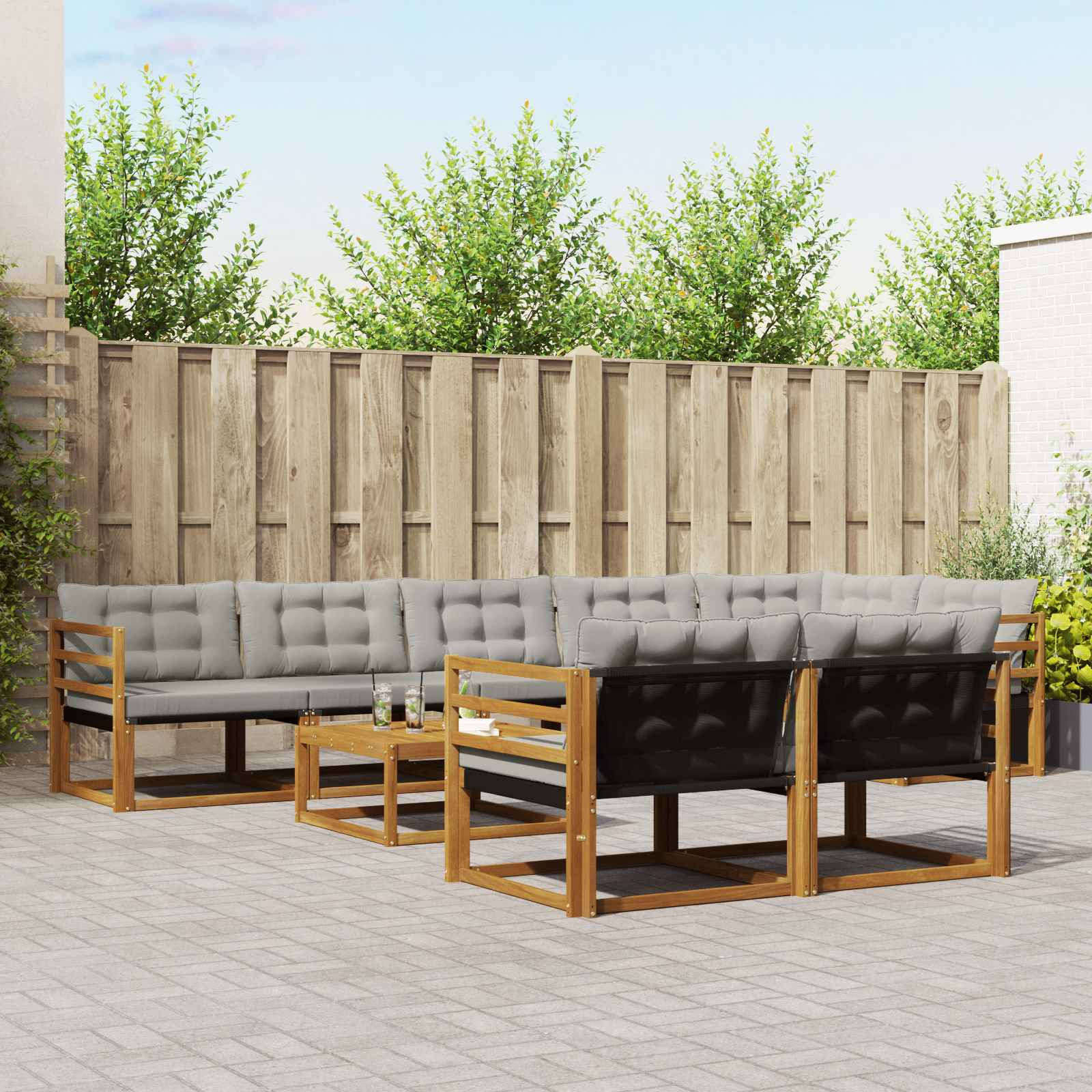 vidaXL Outdoor-Sofagarnitur mit Kissen 9 pcs Natürlich und Hellgrau