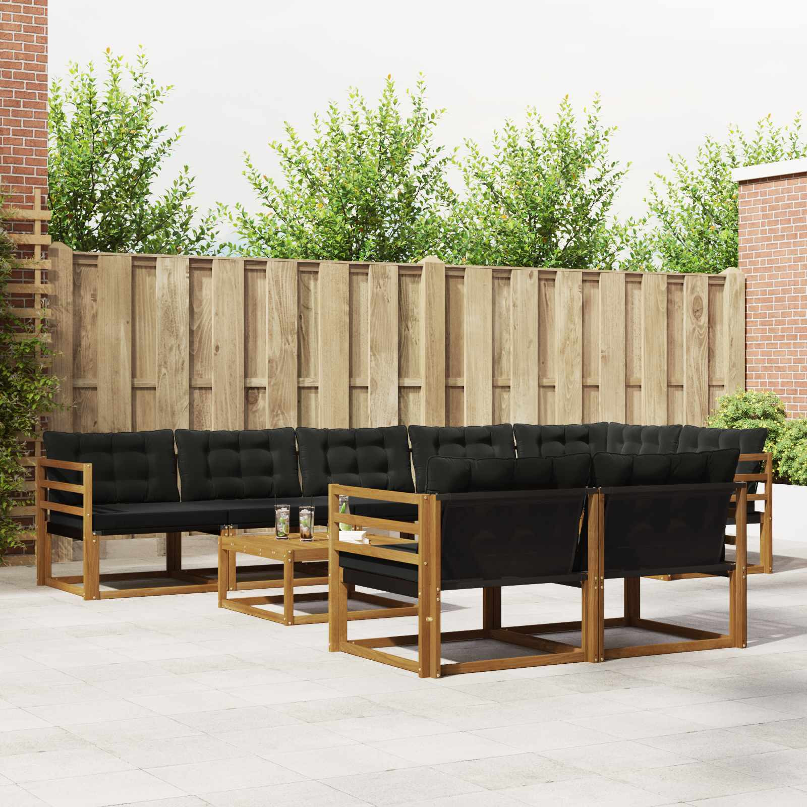 vidaXL Outdoor-Sofagarnitur mit Kissen 9 pcs Natürlich und Schwarz