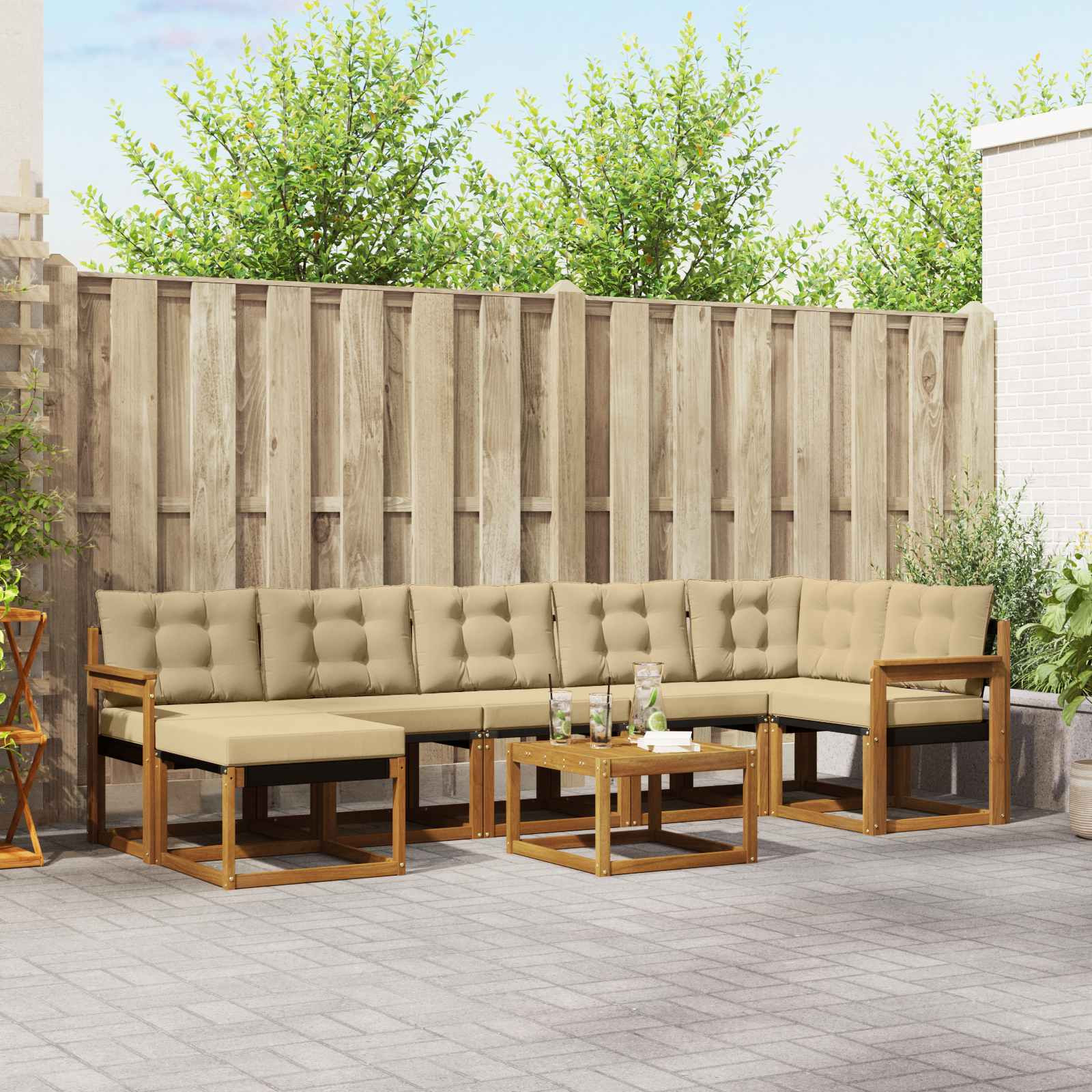 vidaXL Outdoor-Sofagarnitur mit Kissen 8 pcs Natur und Beige