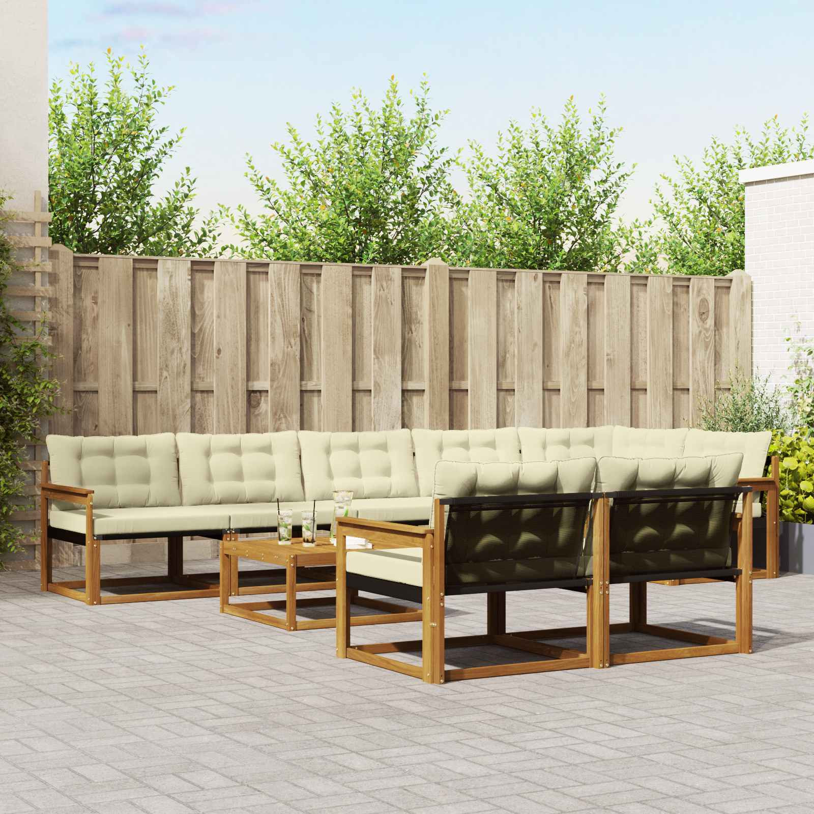 vidaXL Outdoor-Sofagarnitur mit Kissen 9 pcs Natur und Creme