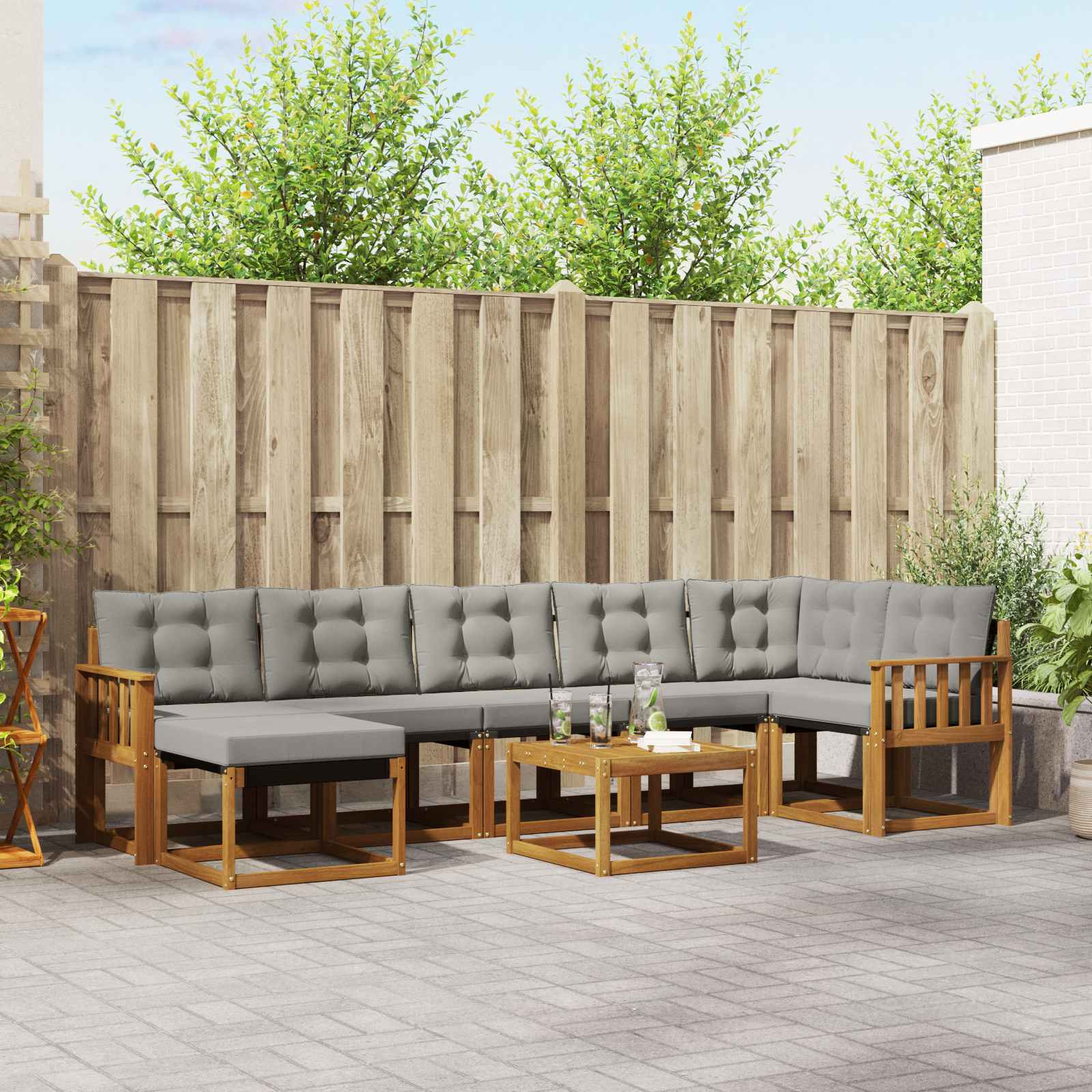 vidaXL Outdoor-Sofagarnitur mit Kissen 8 pcs Natürlich und Hellgrau