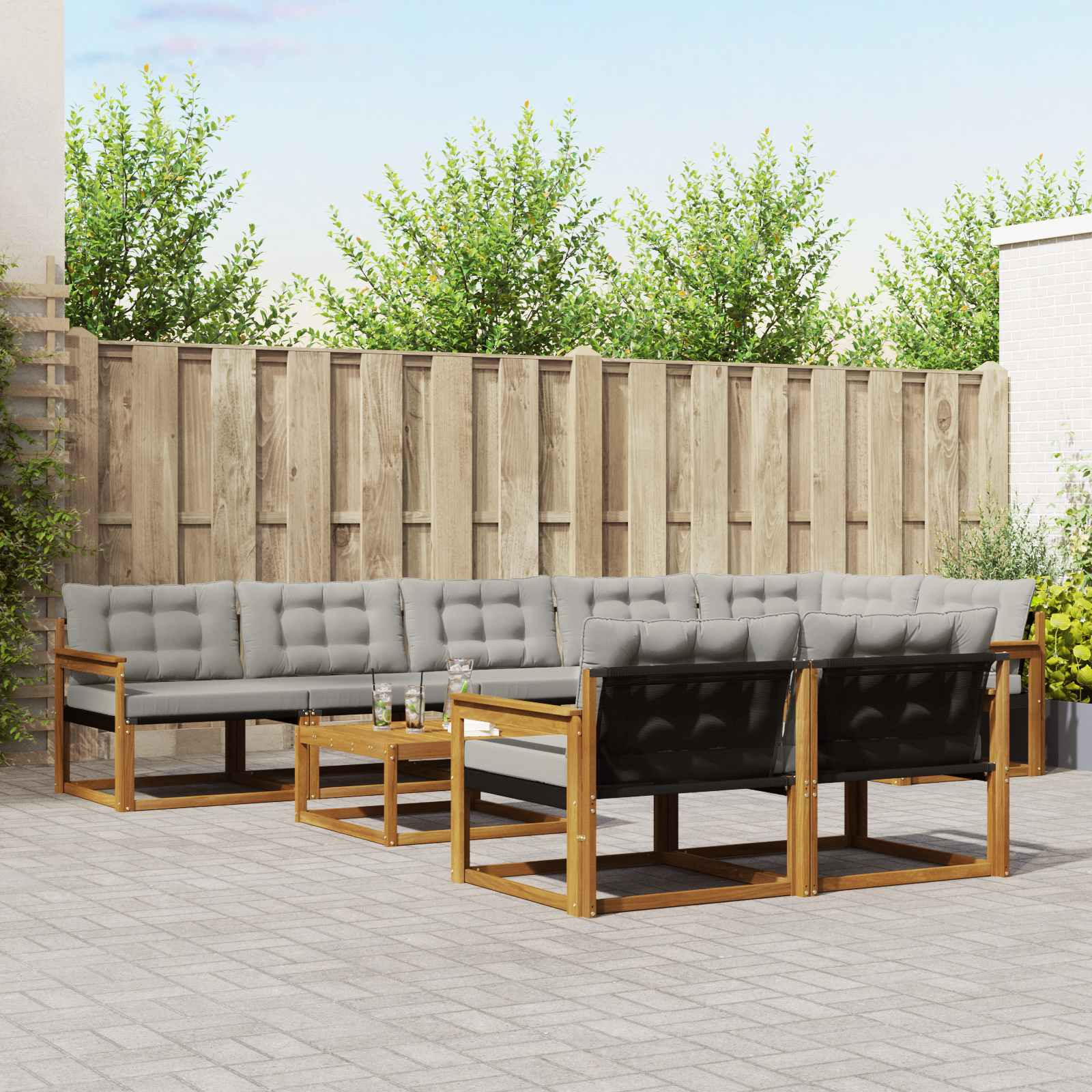 vidaXL Outdoor-Sofagarnitur mit Kissen 9 pcs Natürlich und Hellgrau