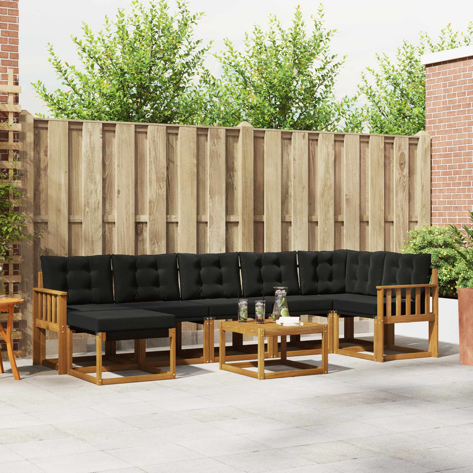 vidaXL Outdoor-Sofagarnitur mit Kissen 8 pcs Natürlich und Schwarz