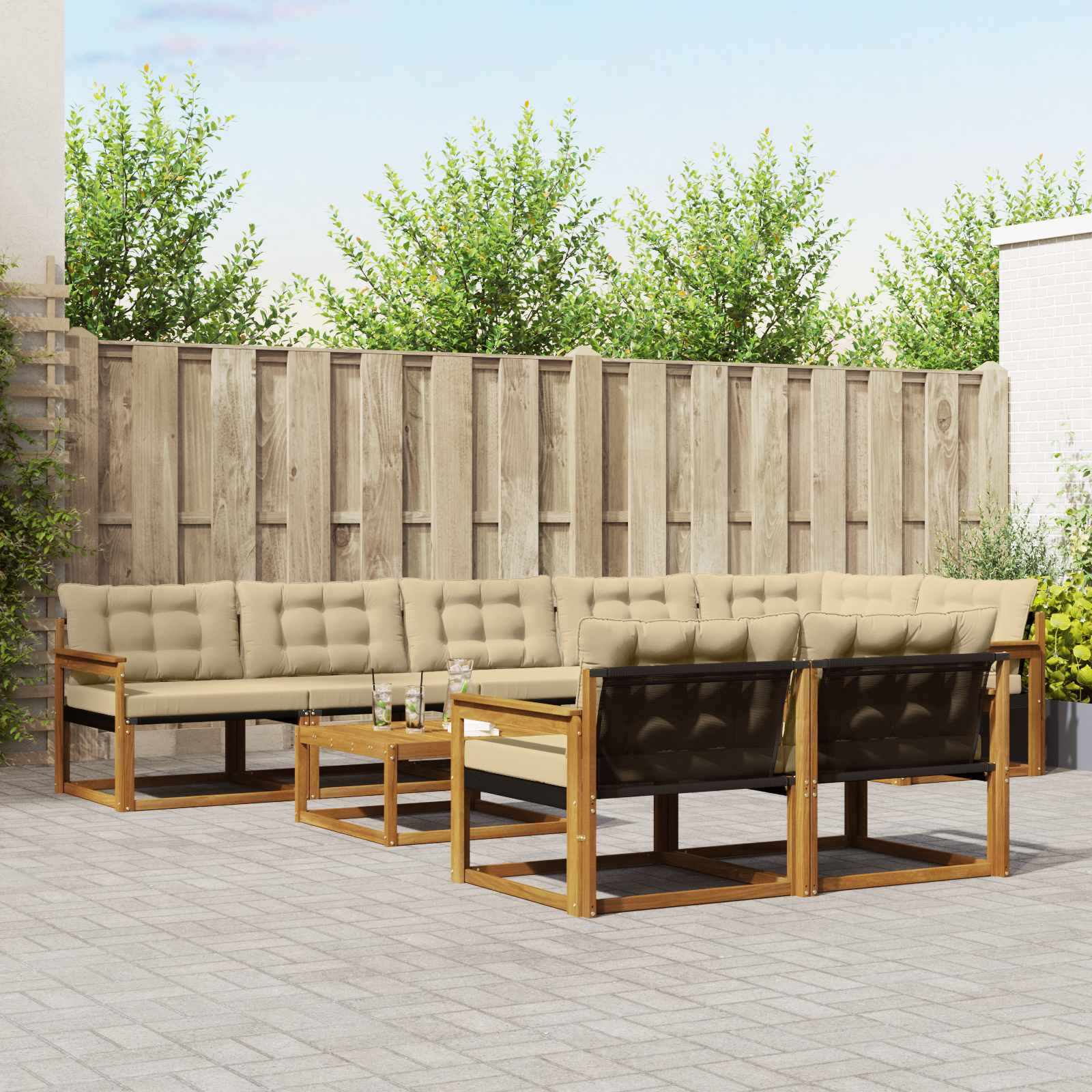 vidaXL Outdoor-Sofagarnitur mit Kissen 9 pcs Natur und Beige