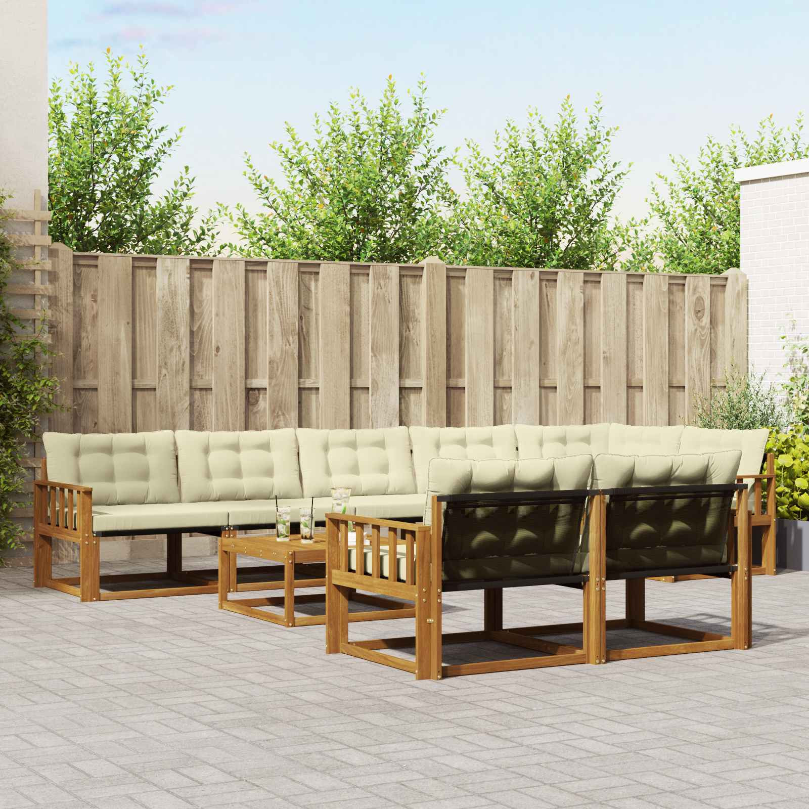 vidaXL Outdoor-Sofagarnitur mit Kissen 9 pcs Natur und Creme