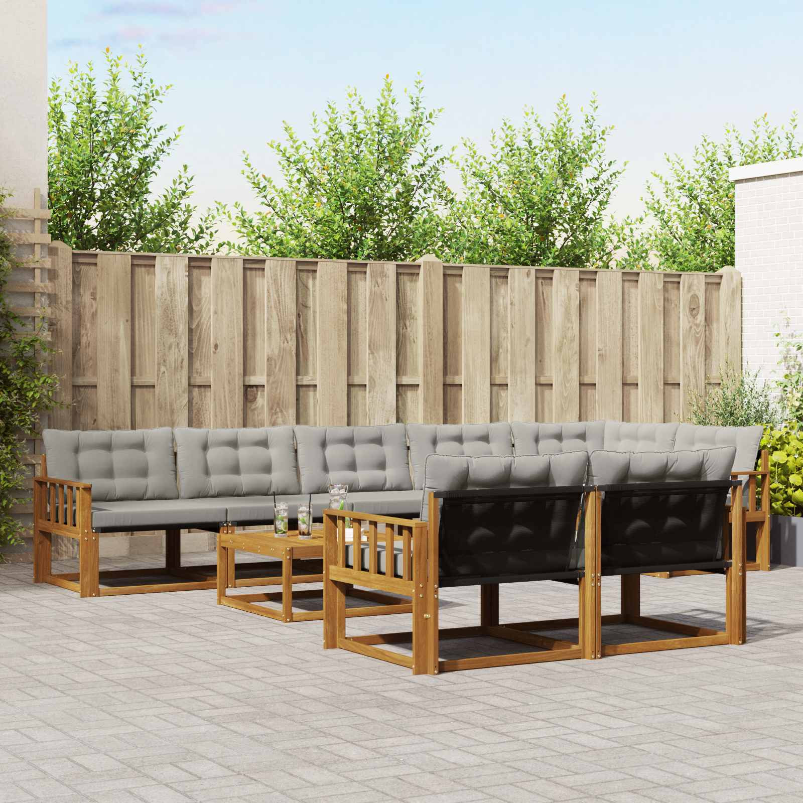 vidaXL Outdoor-Sofagarnitur mit Kissen 9 pcs Natürlich und Hellgrau