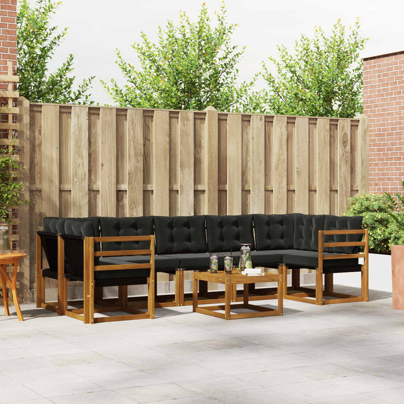 vidaXL Outdoor-Sofagarnitur mit Kissen 8 pcs Natürlich und Schwarz