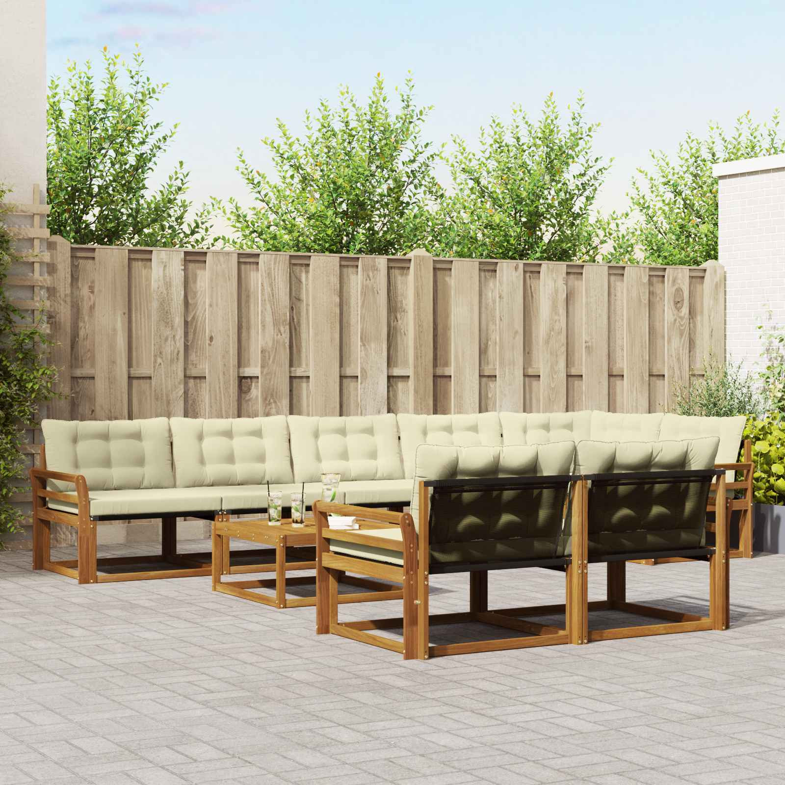 vidaXL Outdoor-Sofagarnitur mit Kissen 9 pcs Natur und Creme