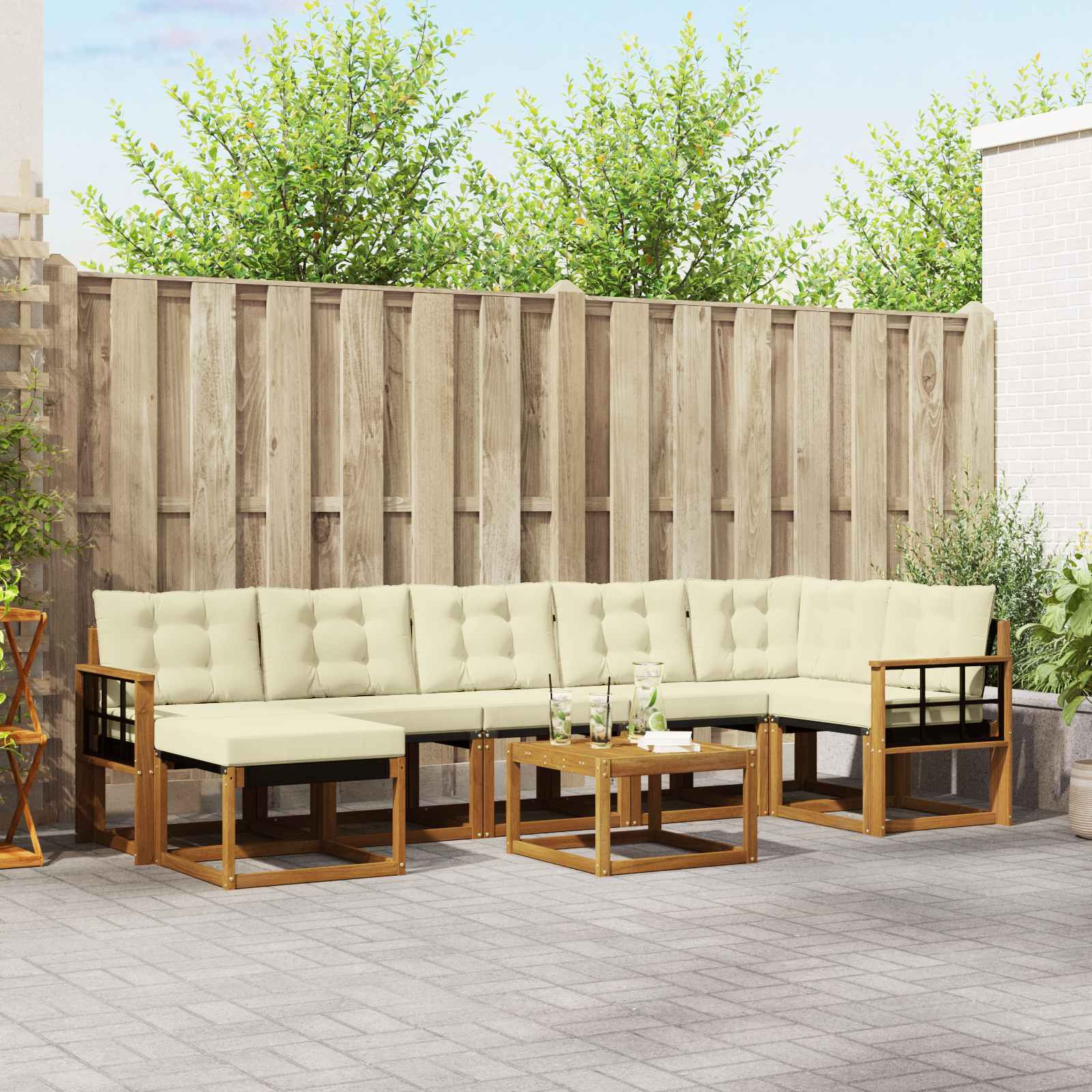 vidaXL Outdoor-Sofagarnitur mit Kissen 8 pcs Natur und Creme