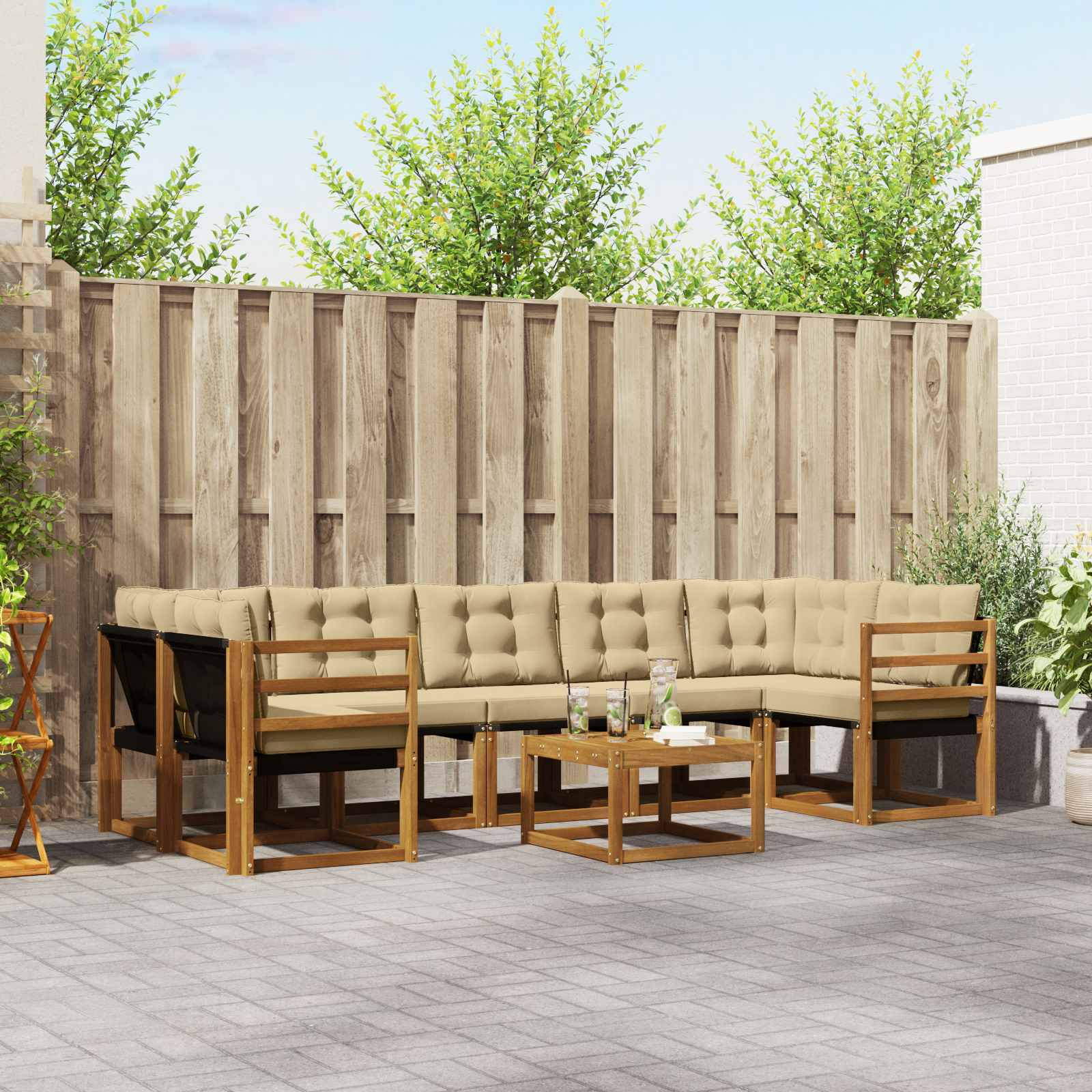 vidaXL Outdoor-Sofagarnitur mit Kissen 8 pcs Natur und Beige