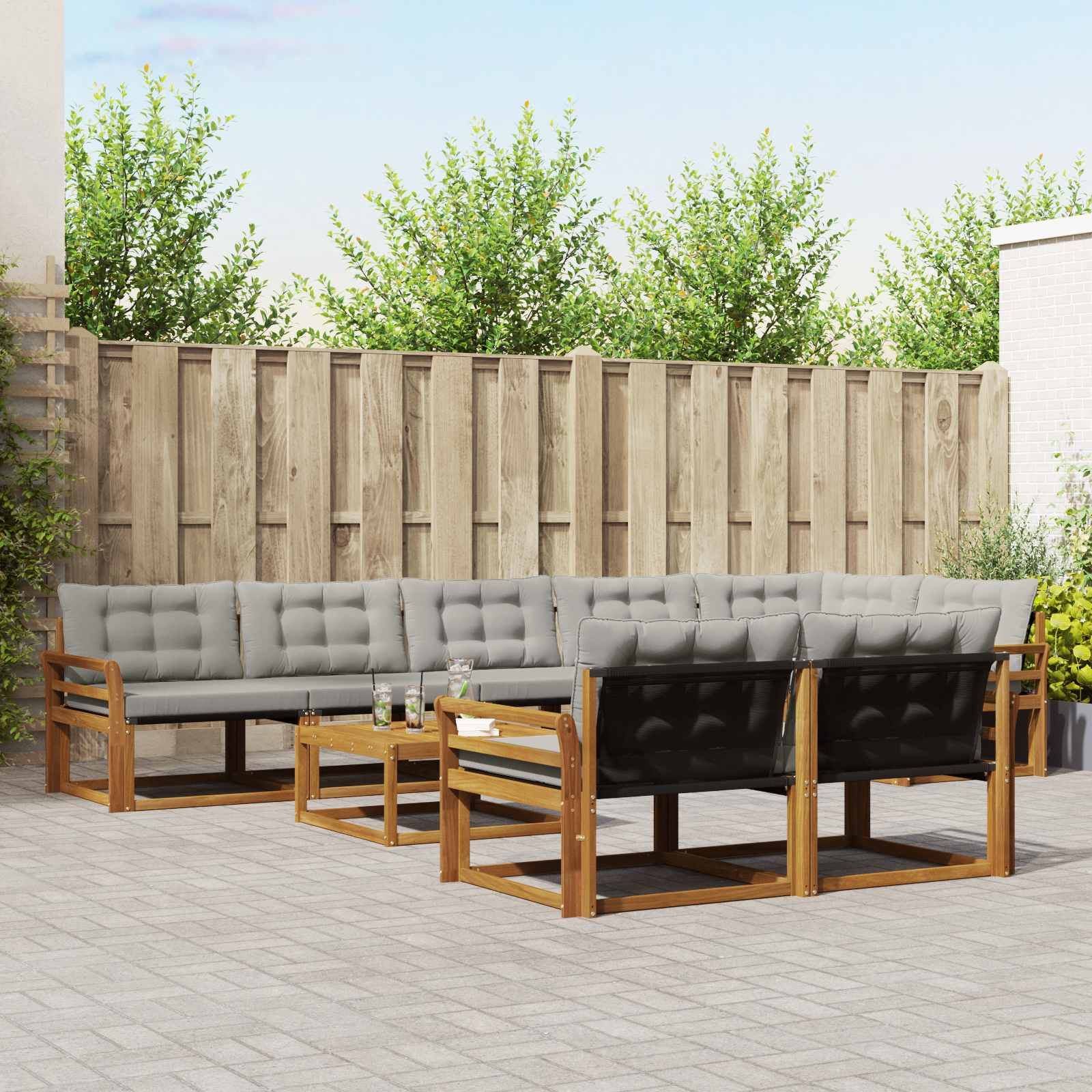 vidaXL Outdoor-Sofagarnitur mit Kissen 9 pcs Natürlich und Hellgrau