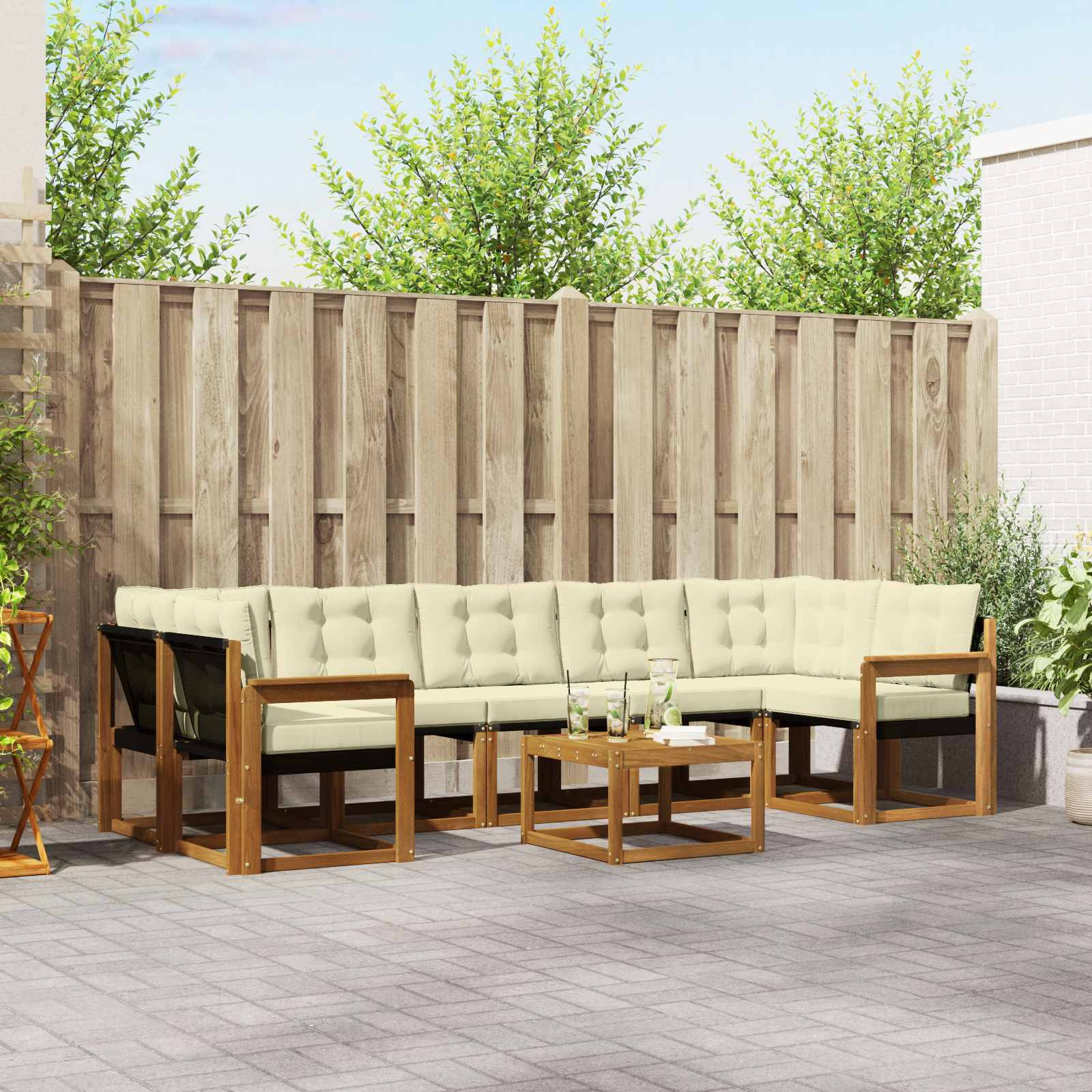 vidaXL Outdoor-Sofagarnitur mit Kissen 8 pcs Natur und Creme