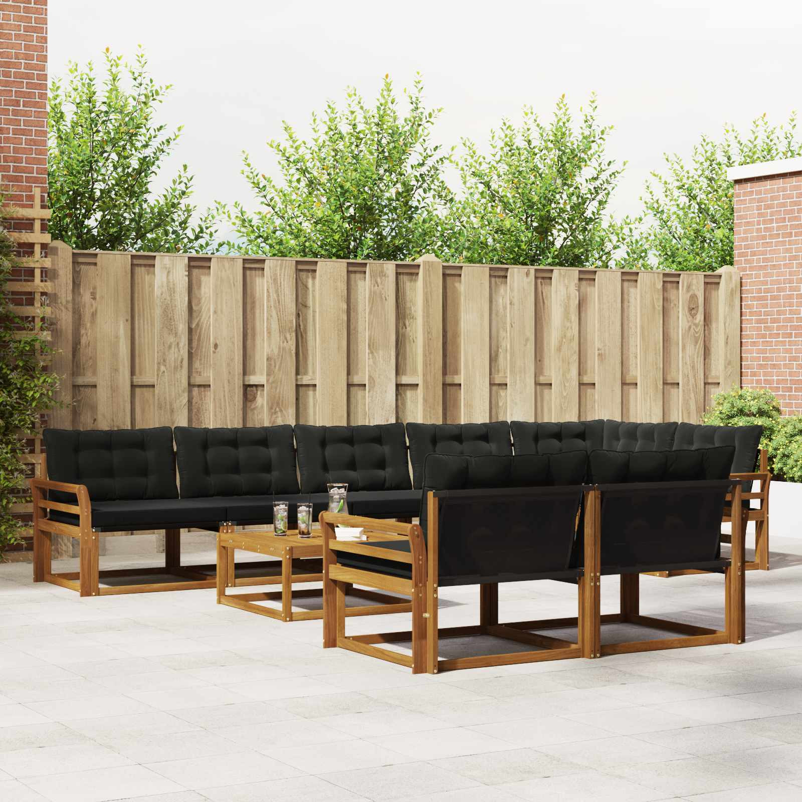 vidaXL Outdoor-Sofagarnitur mit Kissen 9 pcs Natürlich und Schwarz