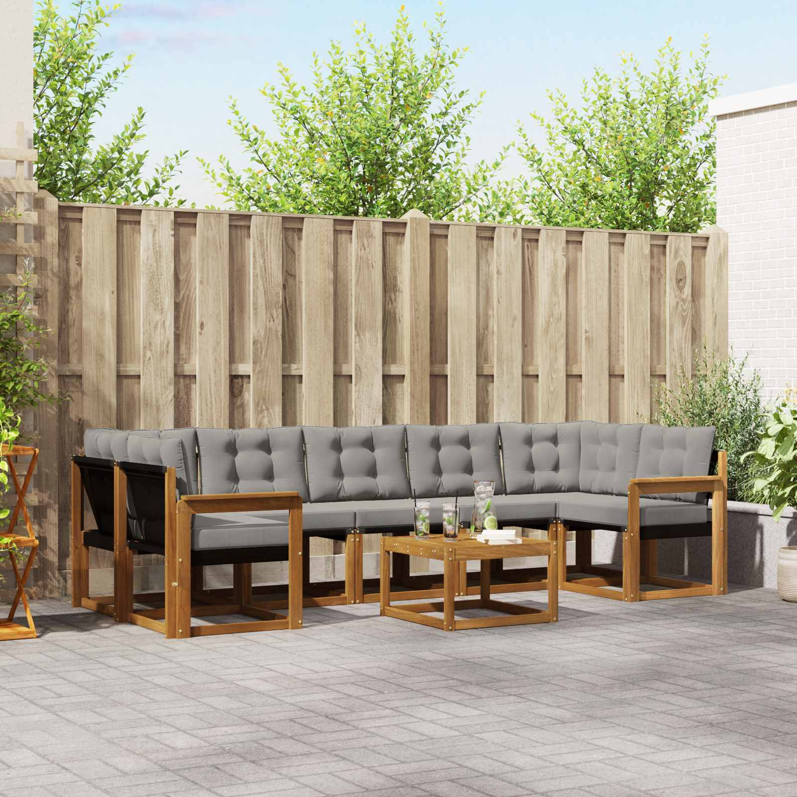 vidaXL Outdoor-Sofagarnitur mit Kissen 8 pcs Natürlich und Hellgrau