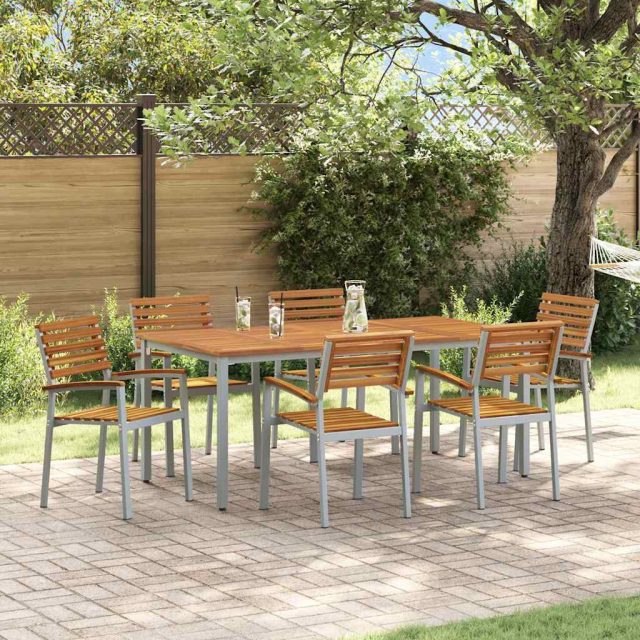 vidaXL Garten Essgruppe 7 pcs Grau Massivholz Akazie