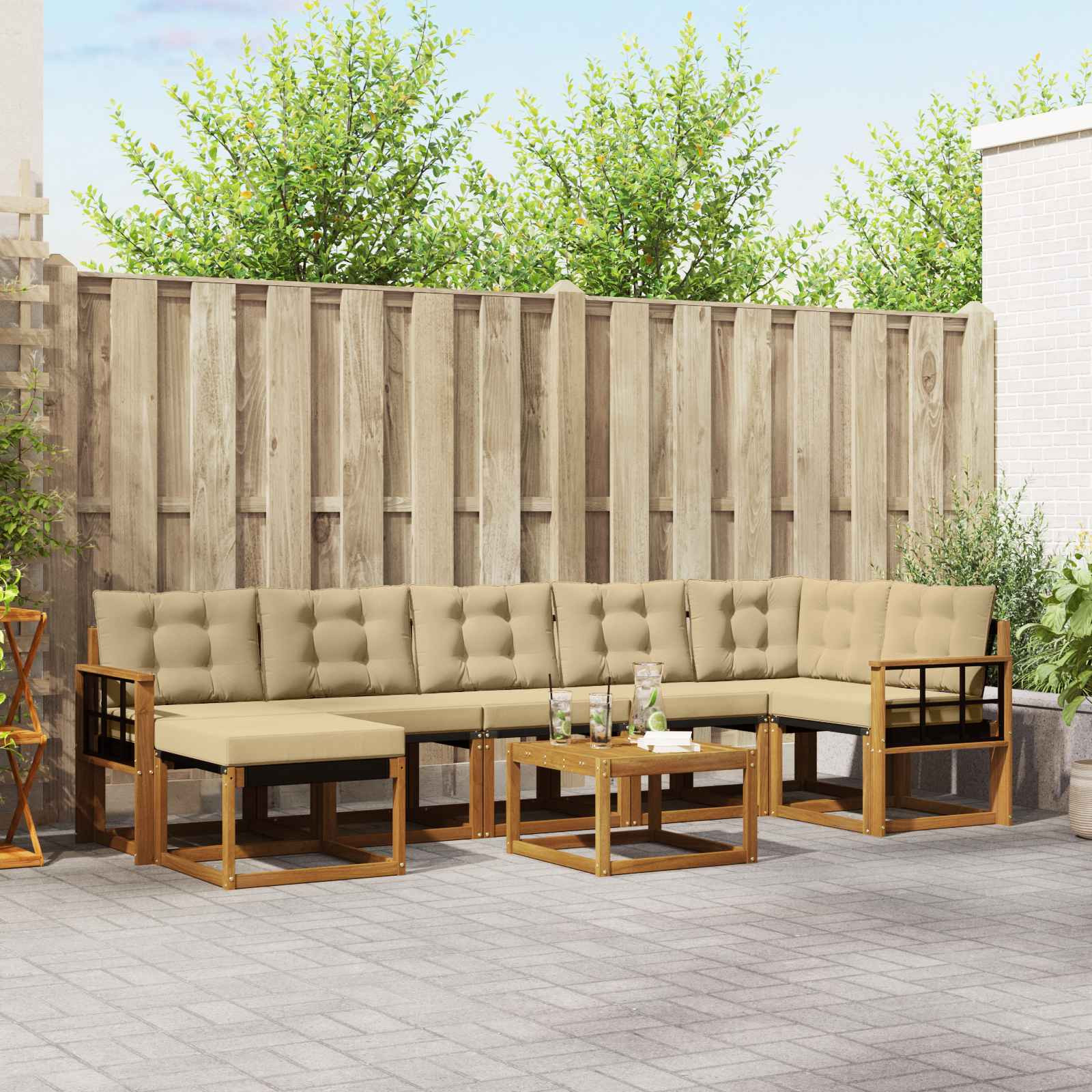 vidaXL Outdoor-Sofagarnitur mit Kissen 8 pcs Natur und Beige