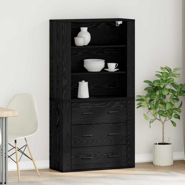 vidaXL Highboard Schwarz Eichen-Optik 80 x 33 x 150 cm Holzwerkstoff