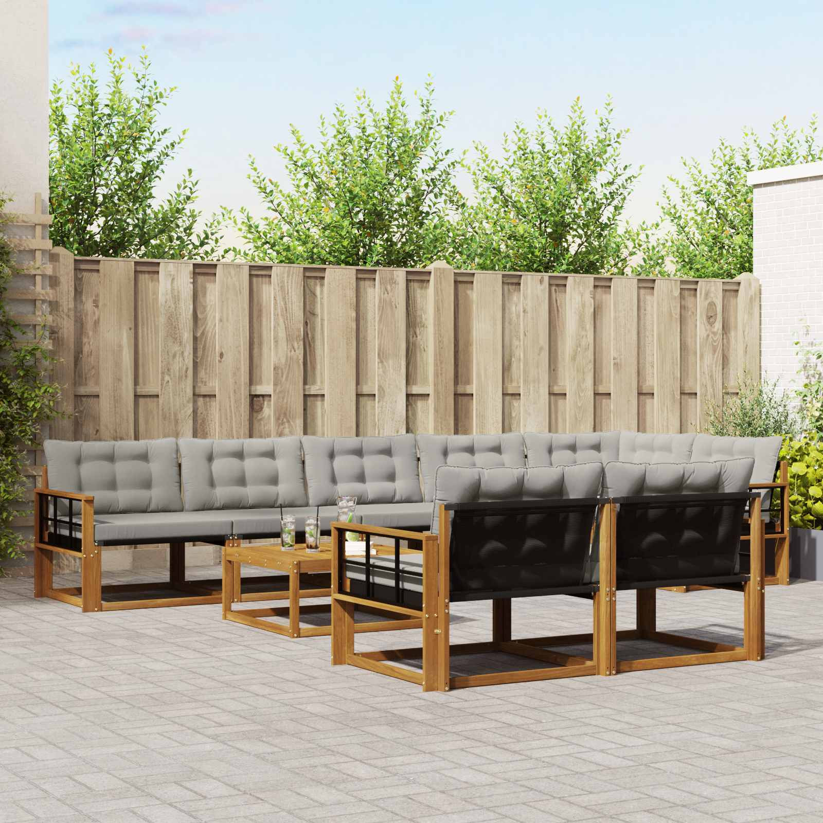 vidaXL Outdoor-Sofagarnitur mit Kissen 9 pcs Natürlich und Hellgrau