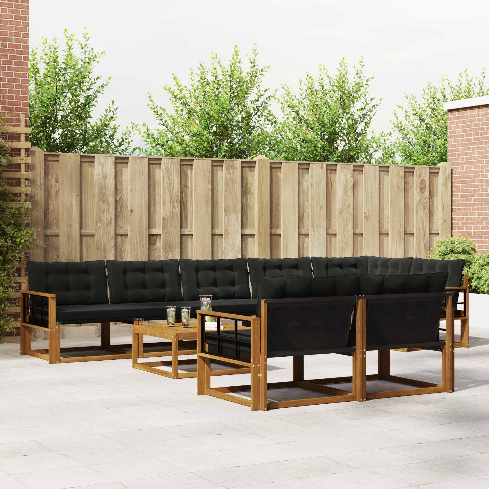 vidaXL Outdoor-Sofagarnitur mit Kissen 9 pcs Natürlich und Schwarz
