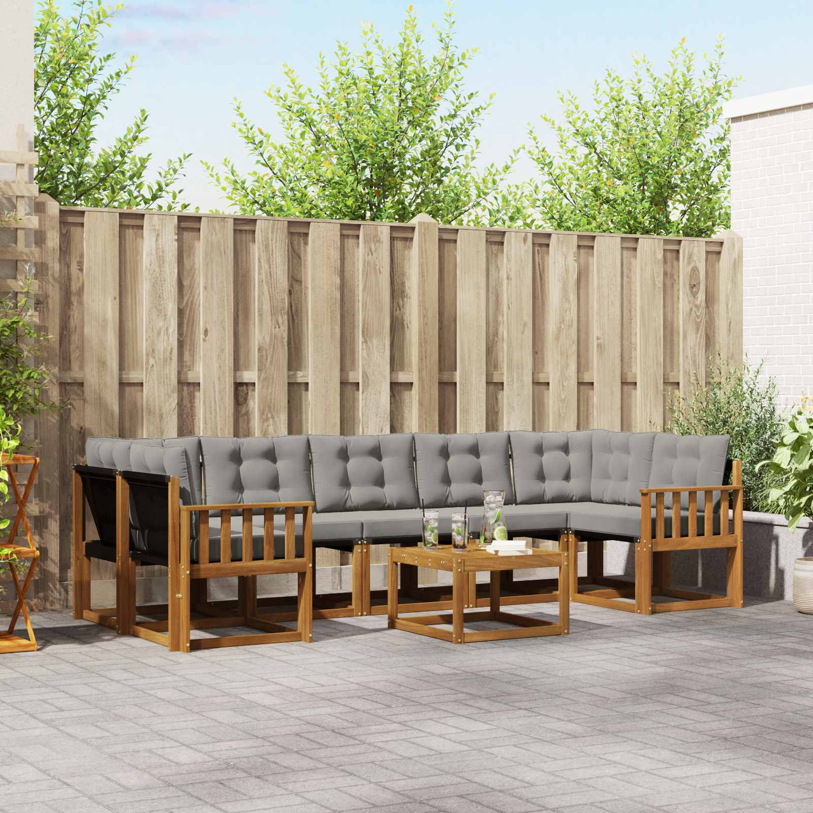 vidaXL Outdoor-Sofagarnitur mit Kissen 8 pcs Natürlich und Hellgrau