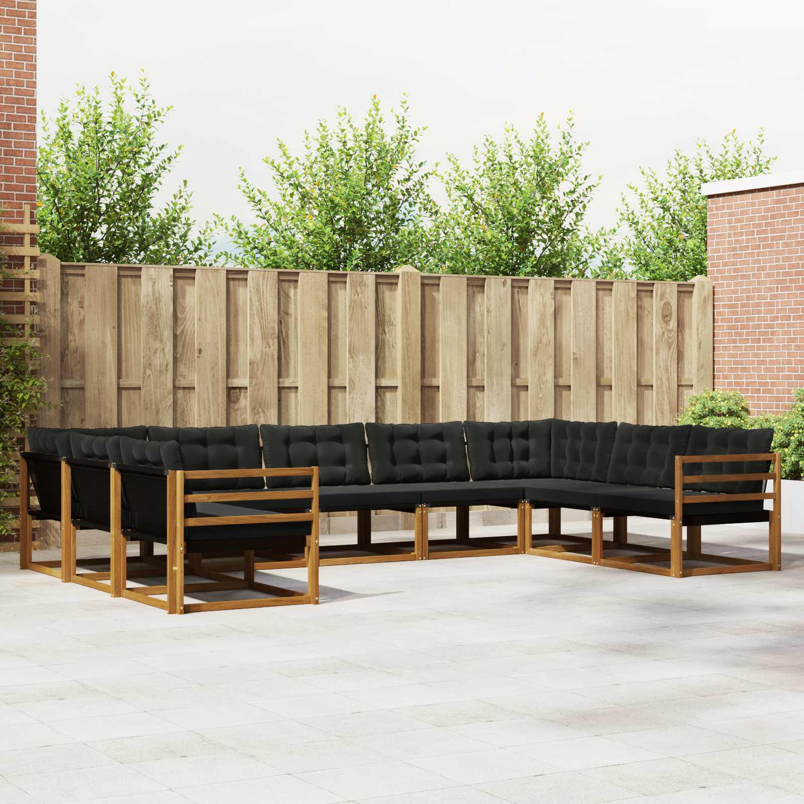 vidaXL Outdoor-Sofagarnitur mit Kissen 9 pcs Natürlich und Schwarz