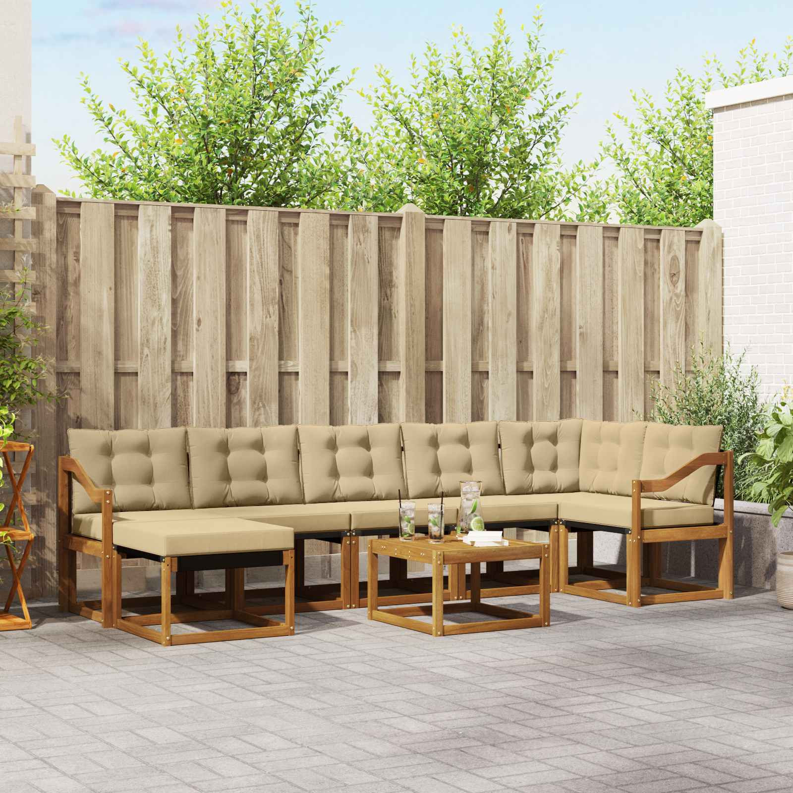 vidaXL Outdoor-Sofagarnitur mit Kissen 8 pcs Natur und Beige