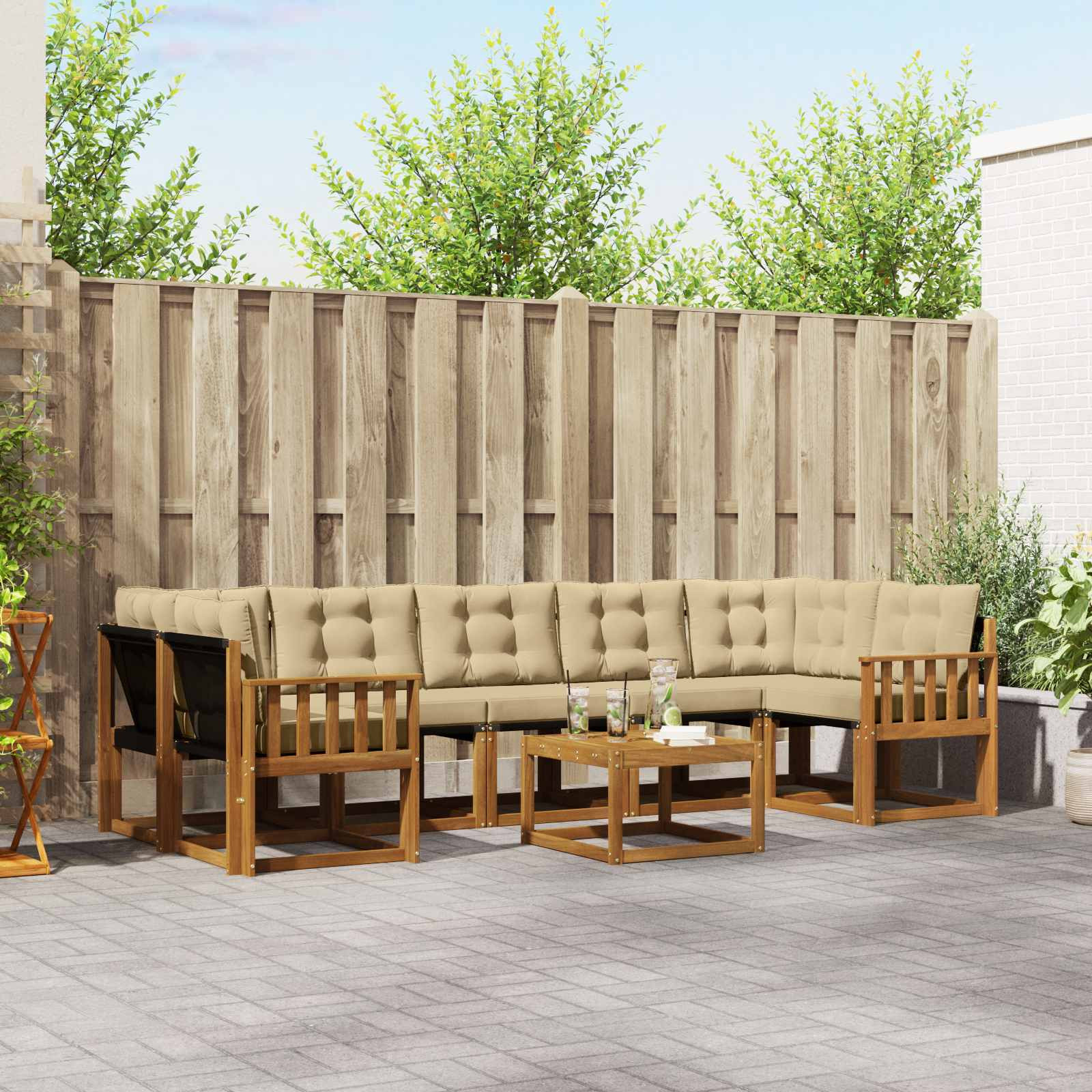 vidaXL Outdoor-Sofagarnitur mit Kissen 8 pcs Natur und Beige