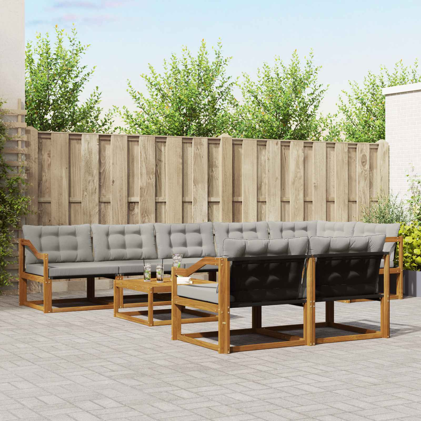 vidaXL Outdoor-Sofagarnitur mit Kissen 9 pcs Natürlich und Hellgrau