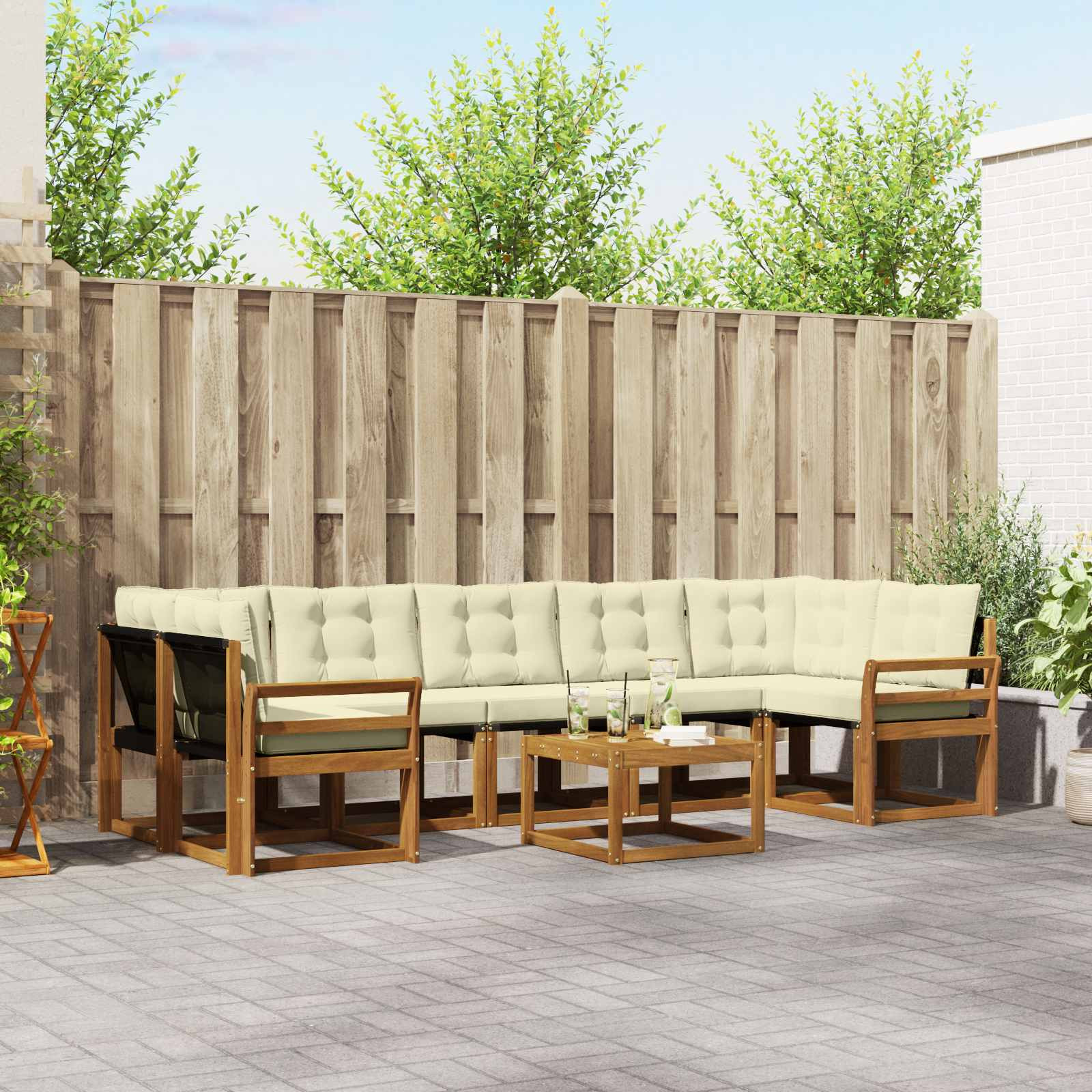 vidaXL Outdoor-Sofagarnitur mit Kissen 8 pcs Natur und Creme