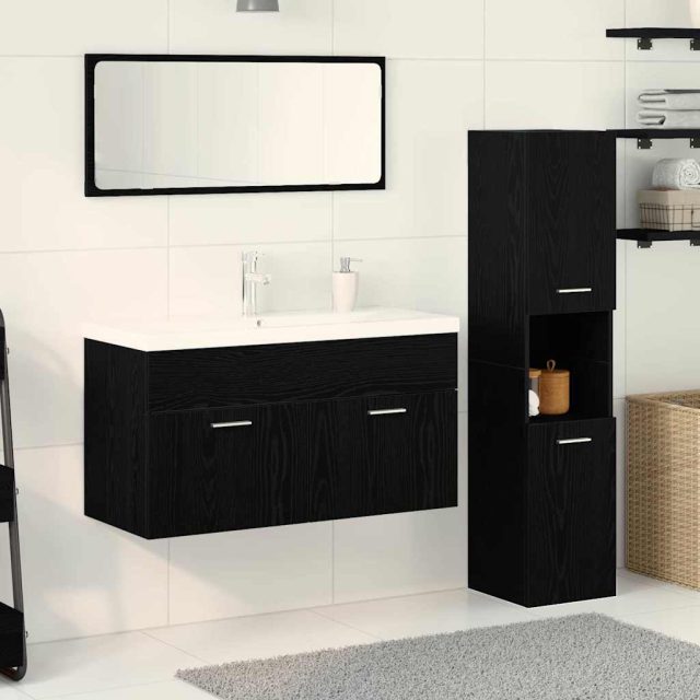 vidaXL Badezimmermöbel-Set 4 pcs Schwarz Eichen-Optik Holzwerkstoff