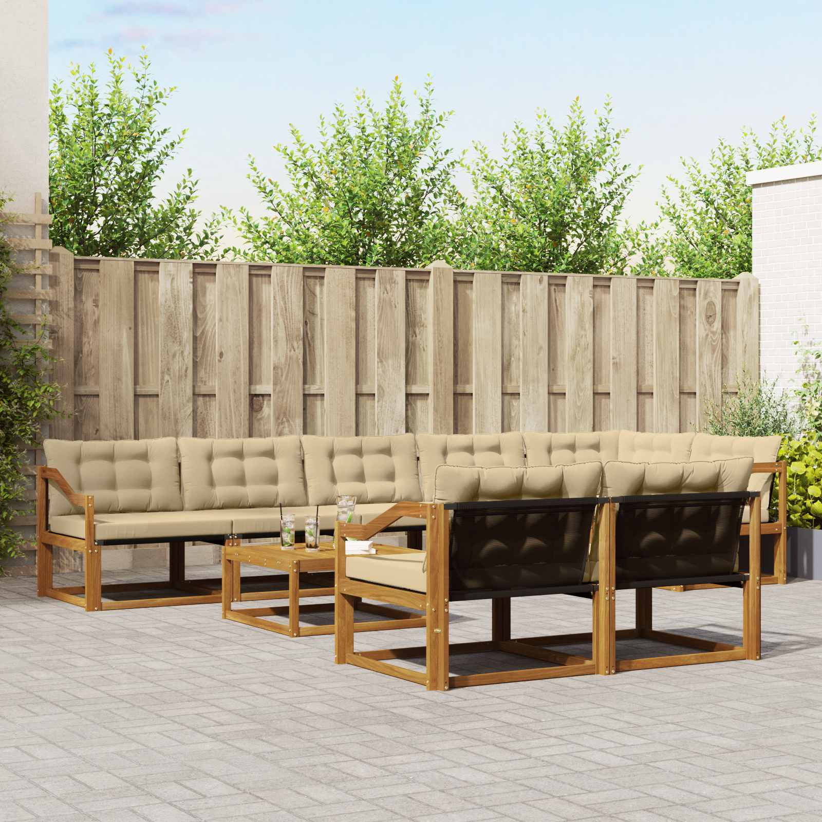 vidaXL Outdoor-Sofagarnitur mit Kissen 9 pcs Natur und Beige