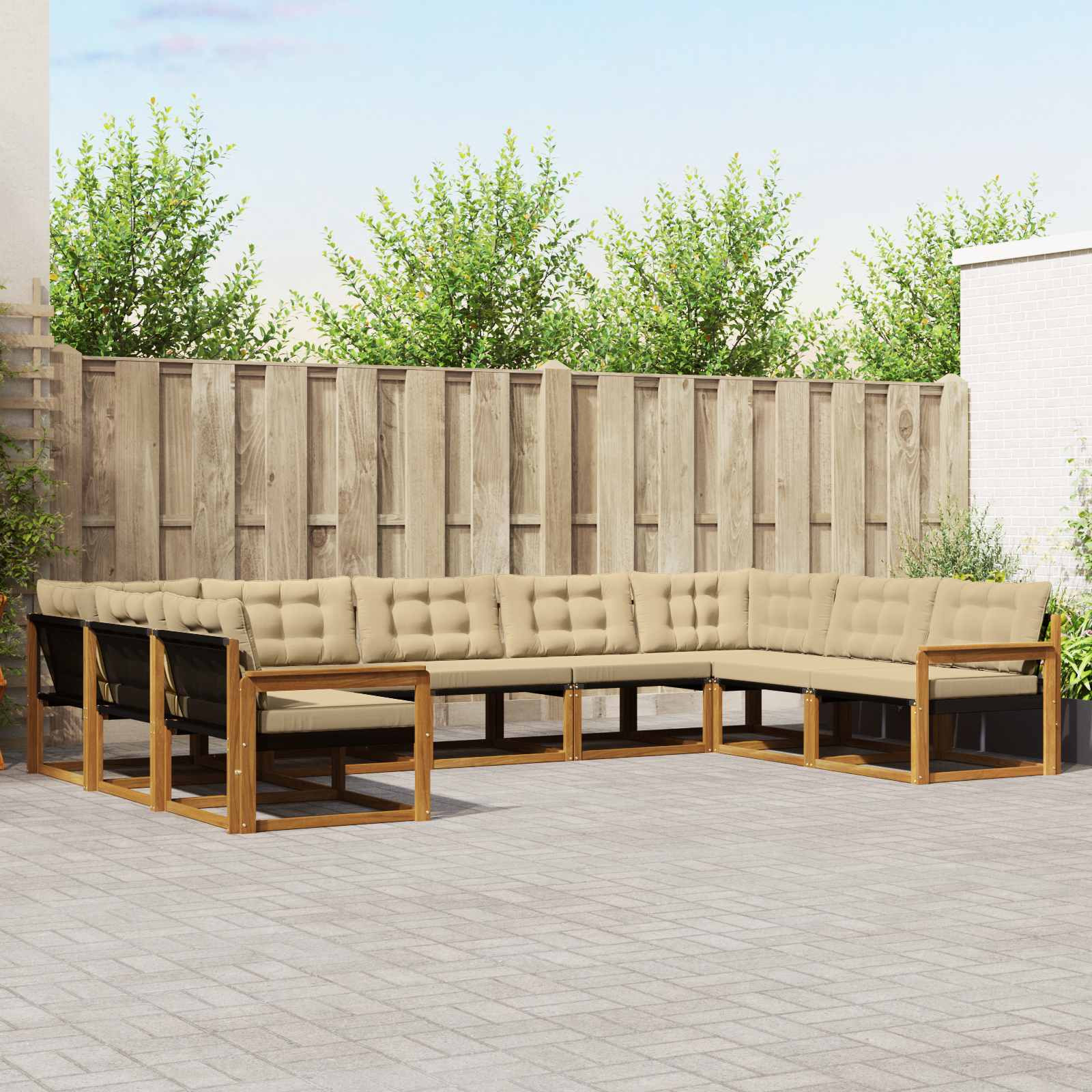 vidaXL Outdoor-Sofagarnitur mit Kissen 9 pcs Natur und Beige