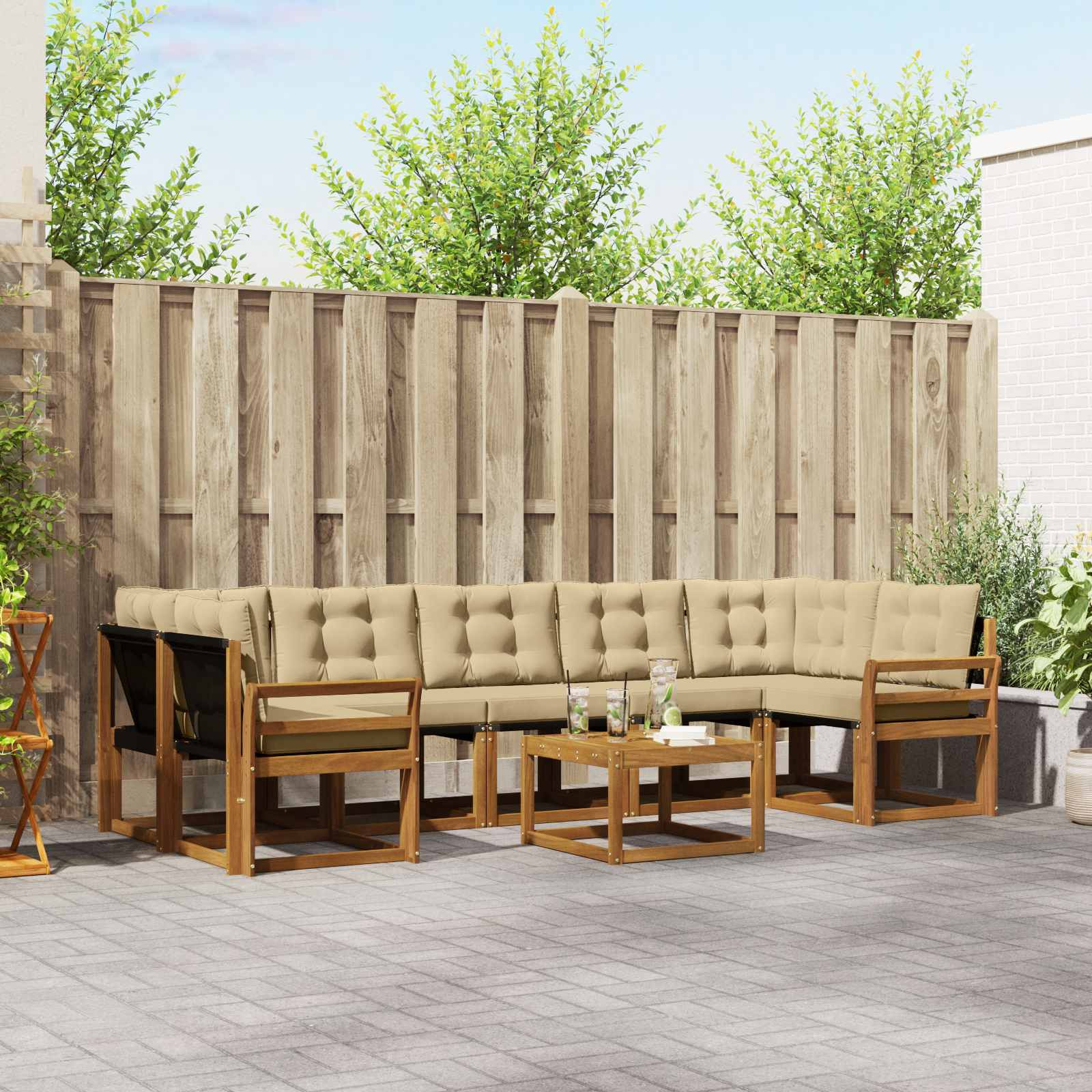 vidaXL Outdoor-Sofagarnitur mit Kissen 8 pcs Natur und Beige