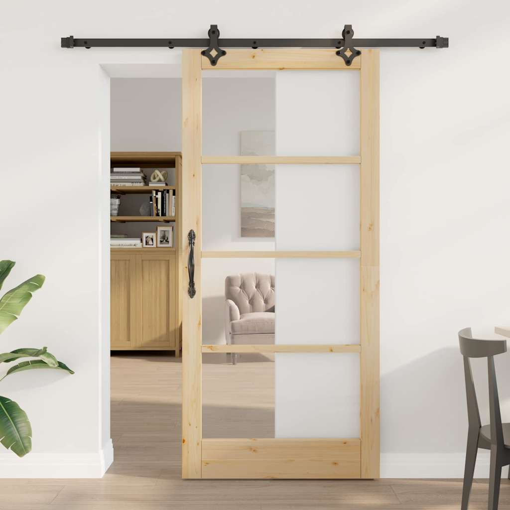 vidaXL Schiebetür ORKDAL Natürlich und Schwarz 93 x 202 cm
