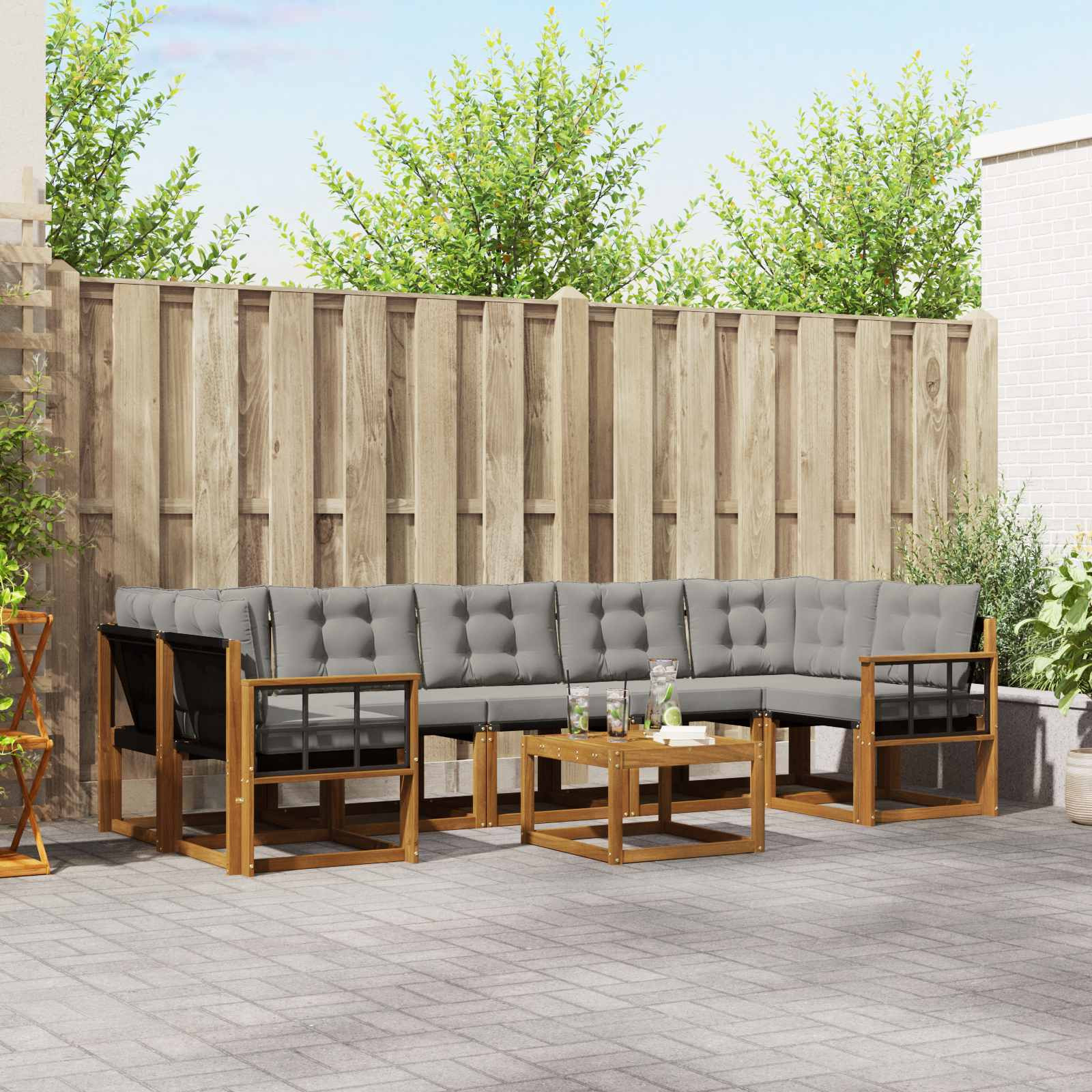 vidaXL Outdoor-Sofagarnitur mit Kissen 8 pcs Natürlich und Hellgrau