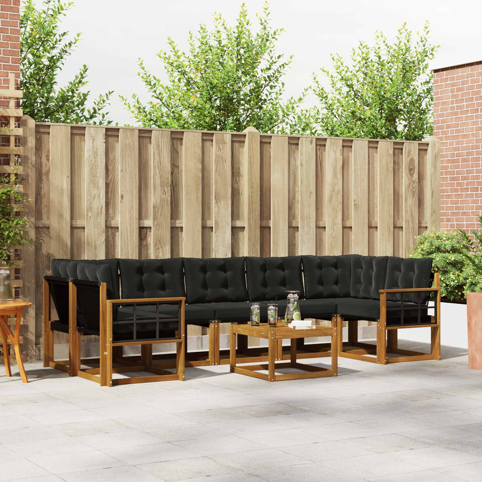 vidaXL Outdoor-Sofagarnitur mit Kissen 8 pcs Natürlich und Schwarz