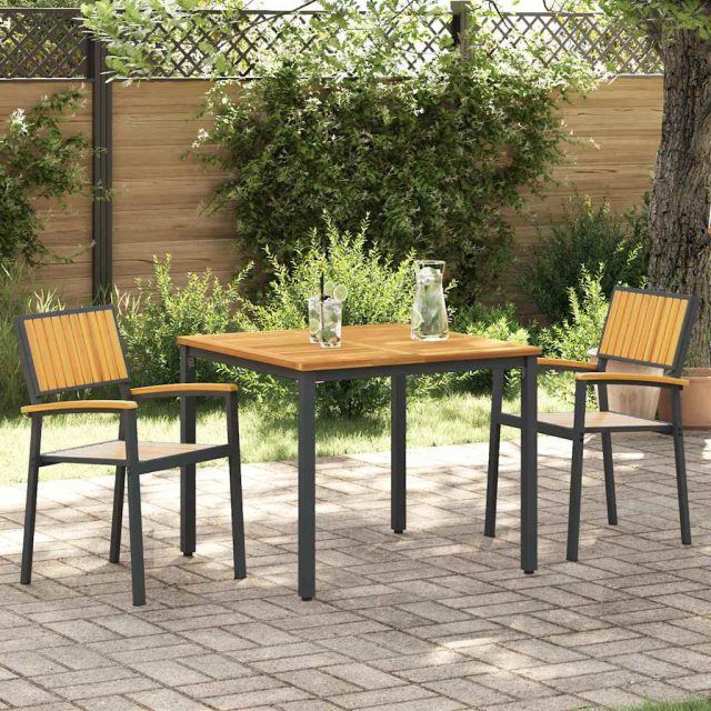 vidaXL Garten Essgruppe 3 pcs Schwarz Massivholz Akazie