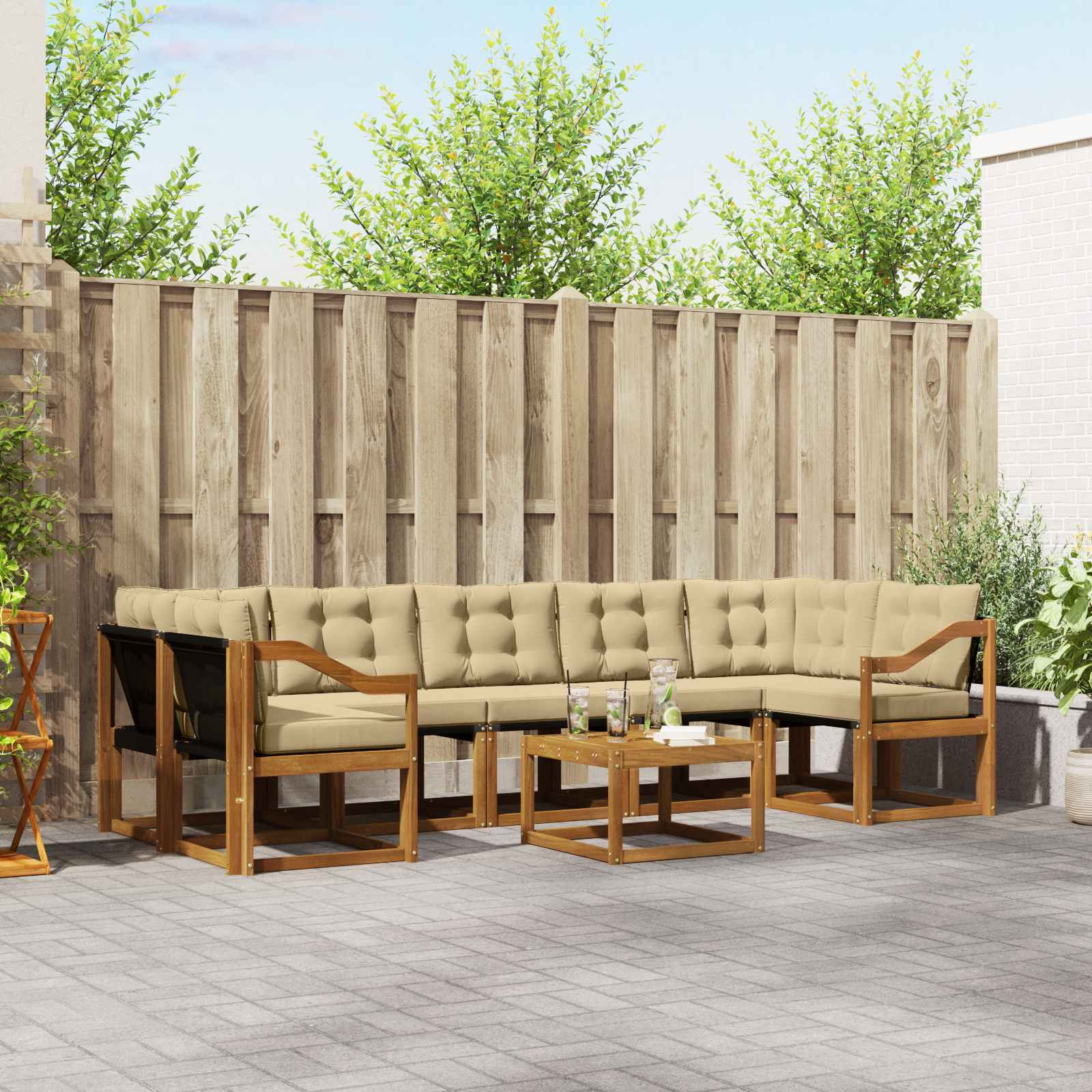 vidaXL Outdoor-Sofagarnitur mit Kissen 8 pcs Natur und Beige