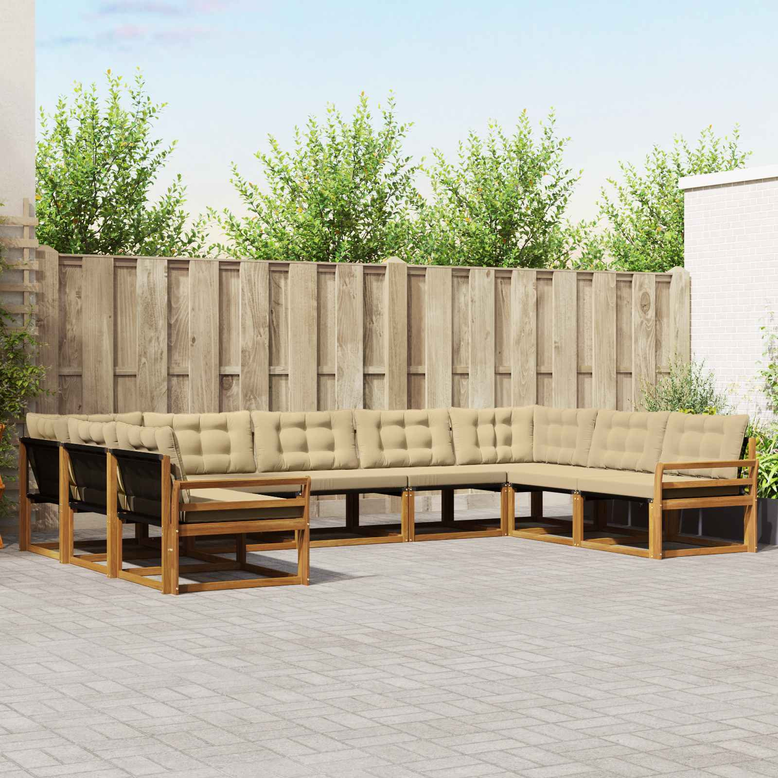 vidaXL Outdoor-Sofagarnitur mit Kissen 9 pcs Natur und Beige