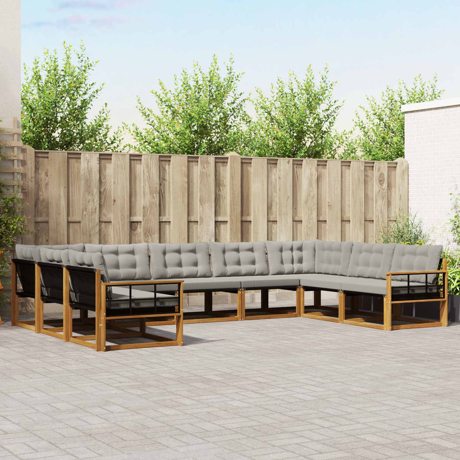 vidaXL Outdoor-Sofagarnitur mit Kissen 9 pcs Natürlich und Hellgrau