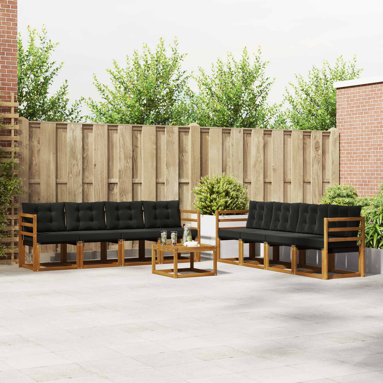 vidaXL Outdoor-Sofagarnitur mit Kissen 9 pcs Natürlich und Schwarz