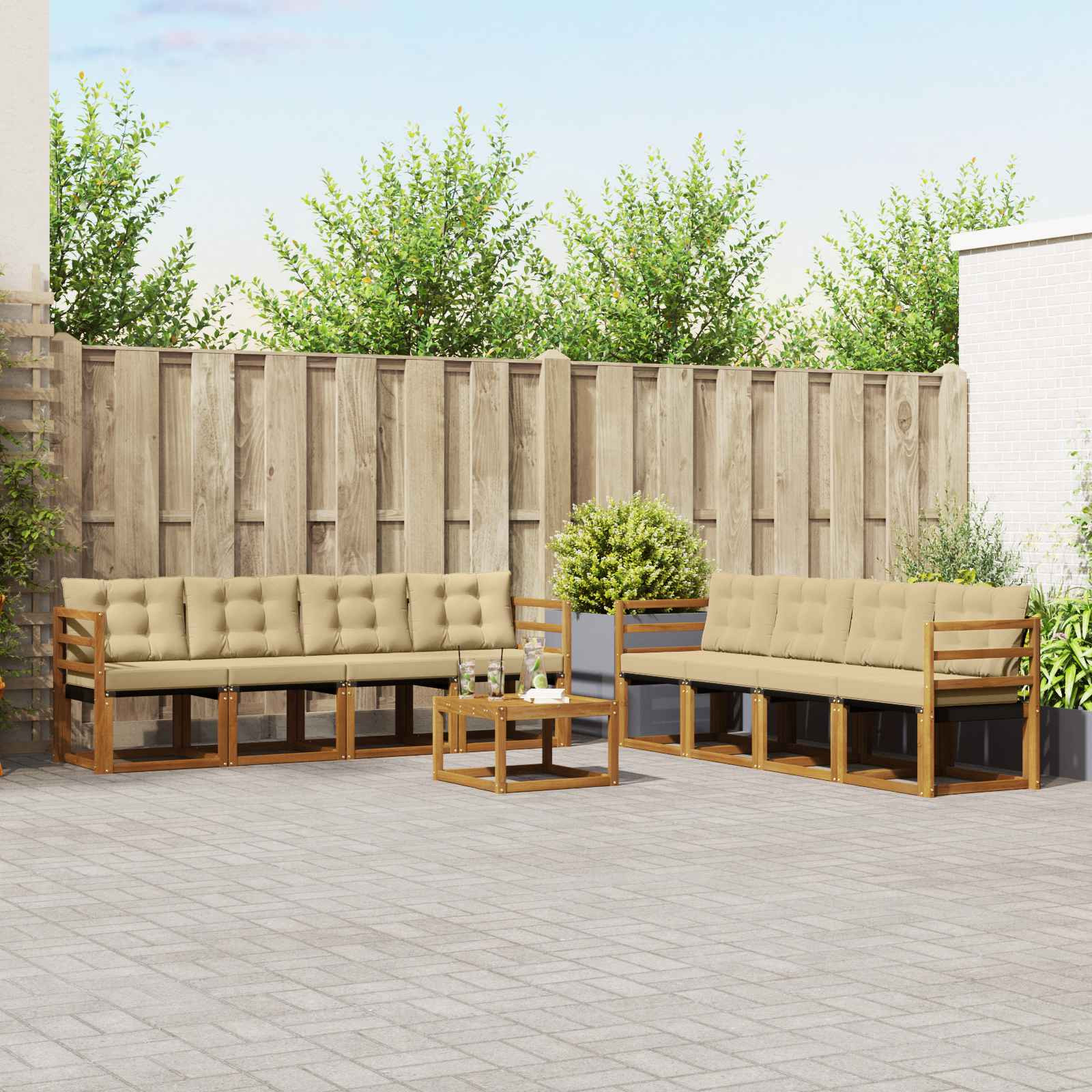 vidaXL Outdoor-Sofagarnitur mit Kissen 9 pcs Natur und Beige